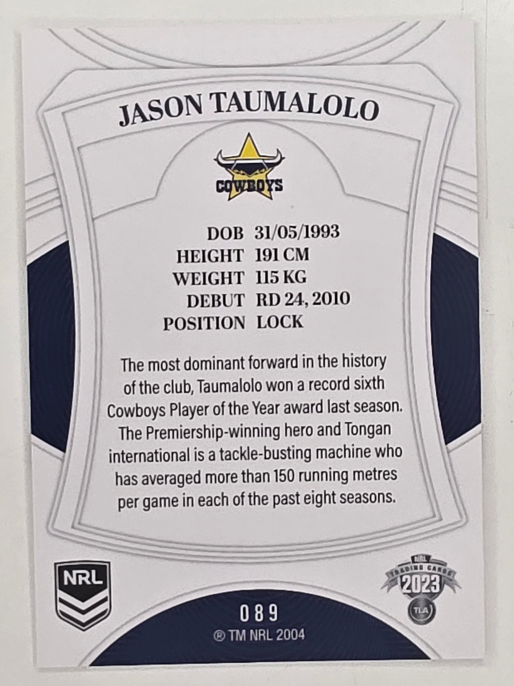 NRL 2023 Elite Base Card #089 Jason Taumalolo North Queensland Cowboys