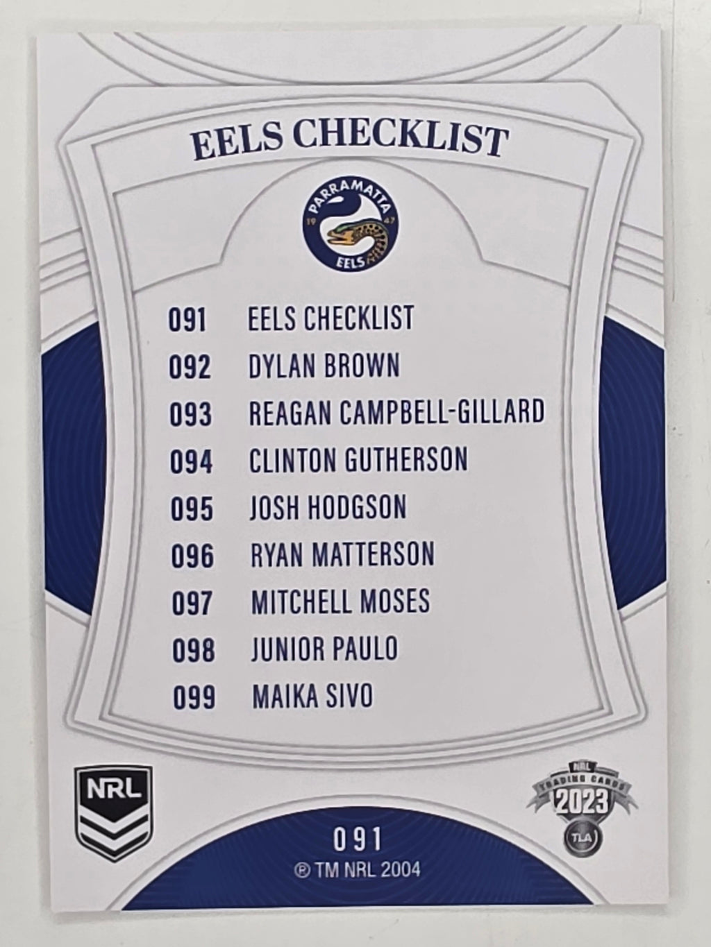 NRL 2023 Elite Base Card #091 Eels Checklist Parramatta Eels