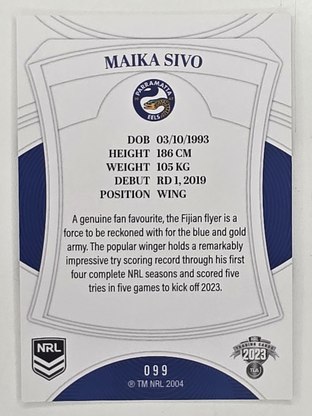 NRL 2023 Elite Base Card #099 Maika Sivo Parramatta Eels