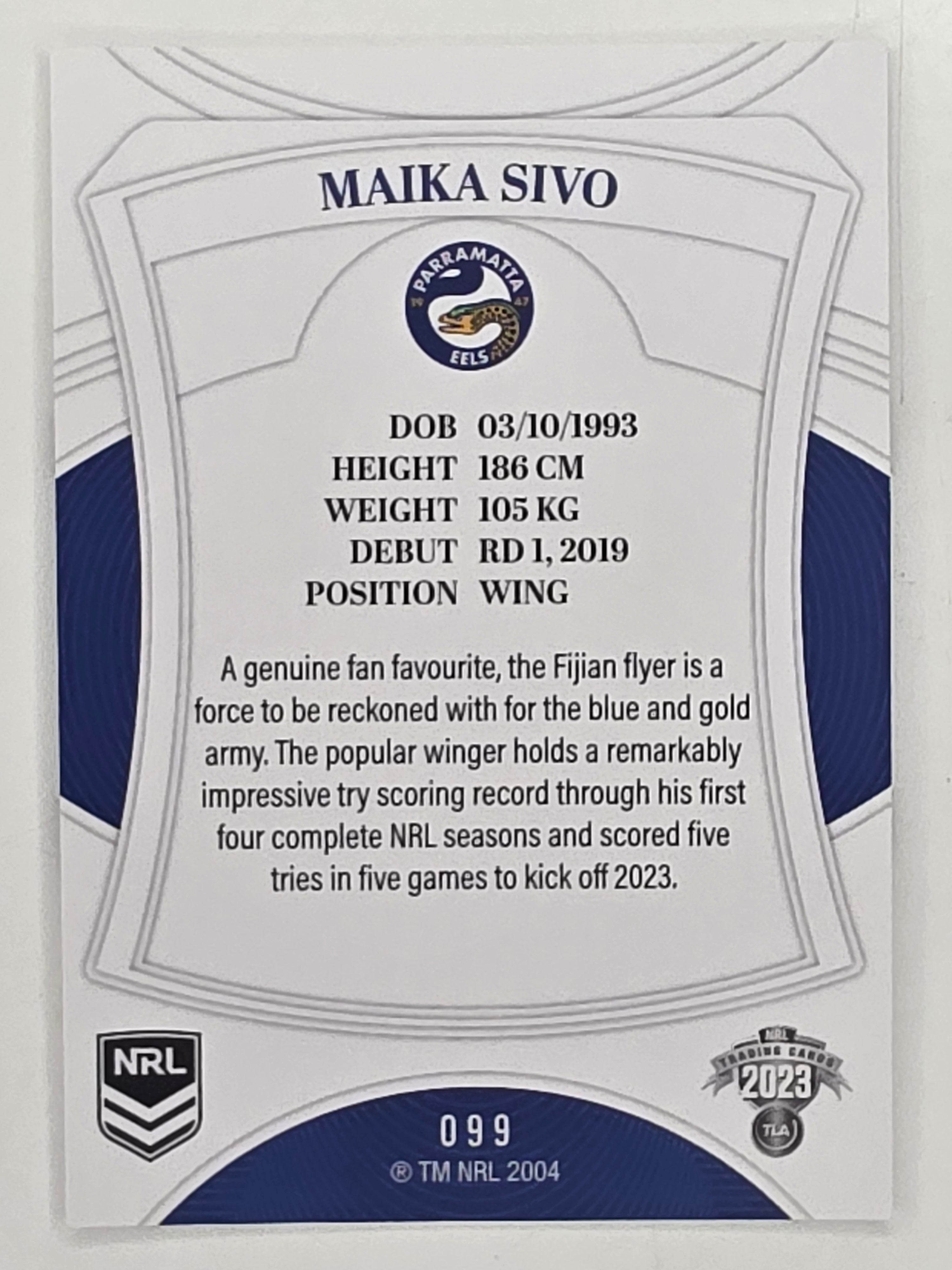 NRL 2023 Elite Base Card #099 Maika Sivo Parramatta Eels