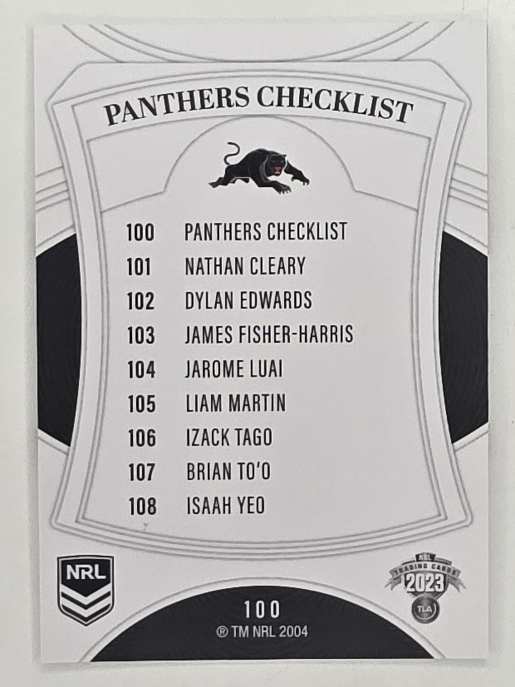NRL 2023 Elite Base Card #100 Panthers Checklist Penrith Panthers