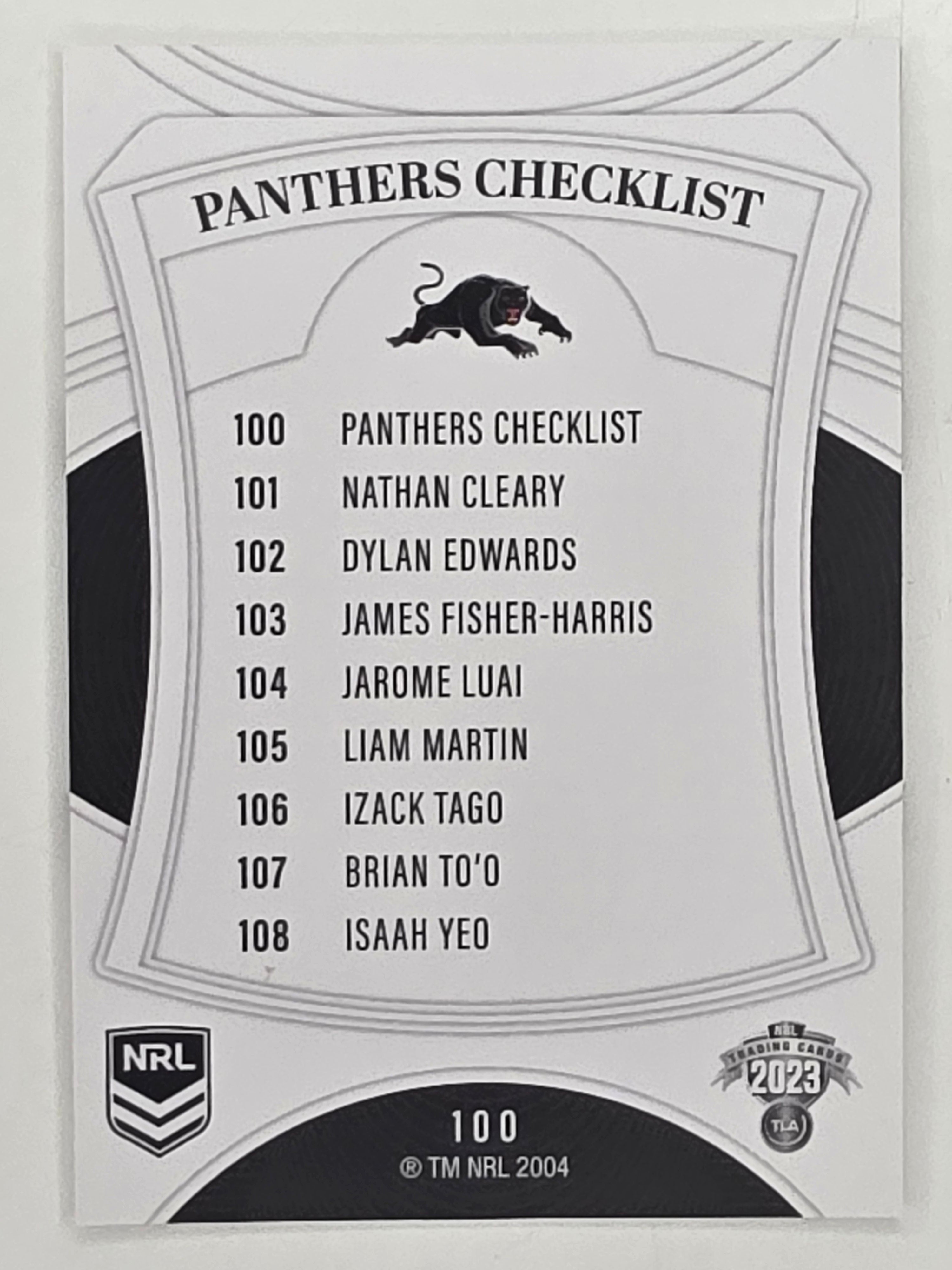 NRL 2023 Elite Base Card #100 Panthers Checklist Penrith Panthers