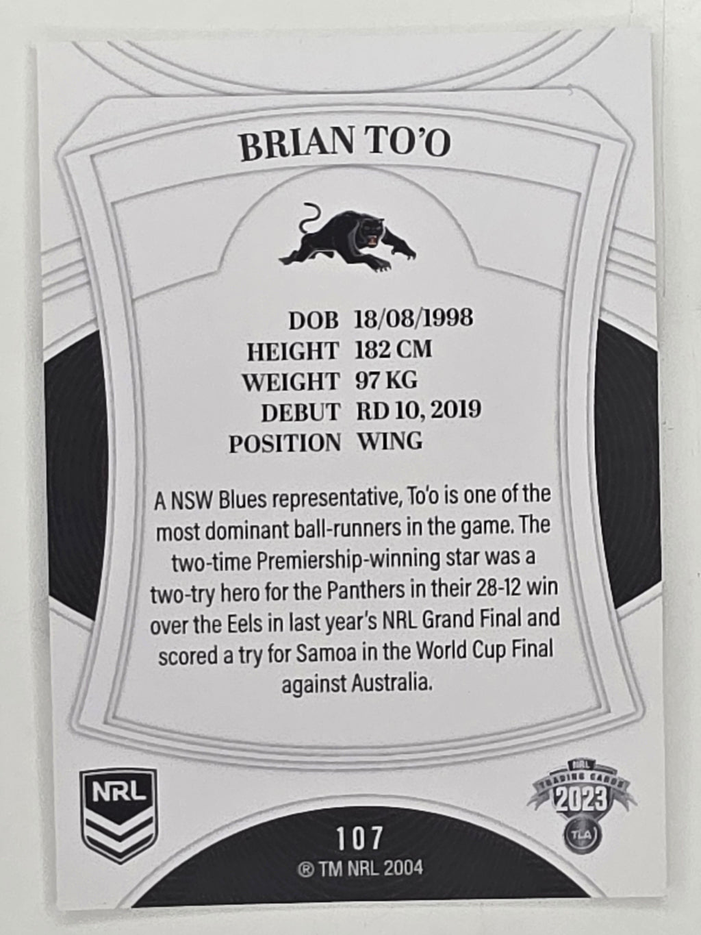 NRL 2023 Elite Base Card #107 Brian To’o Penrith Panthers