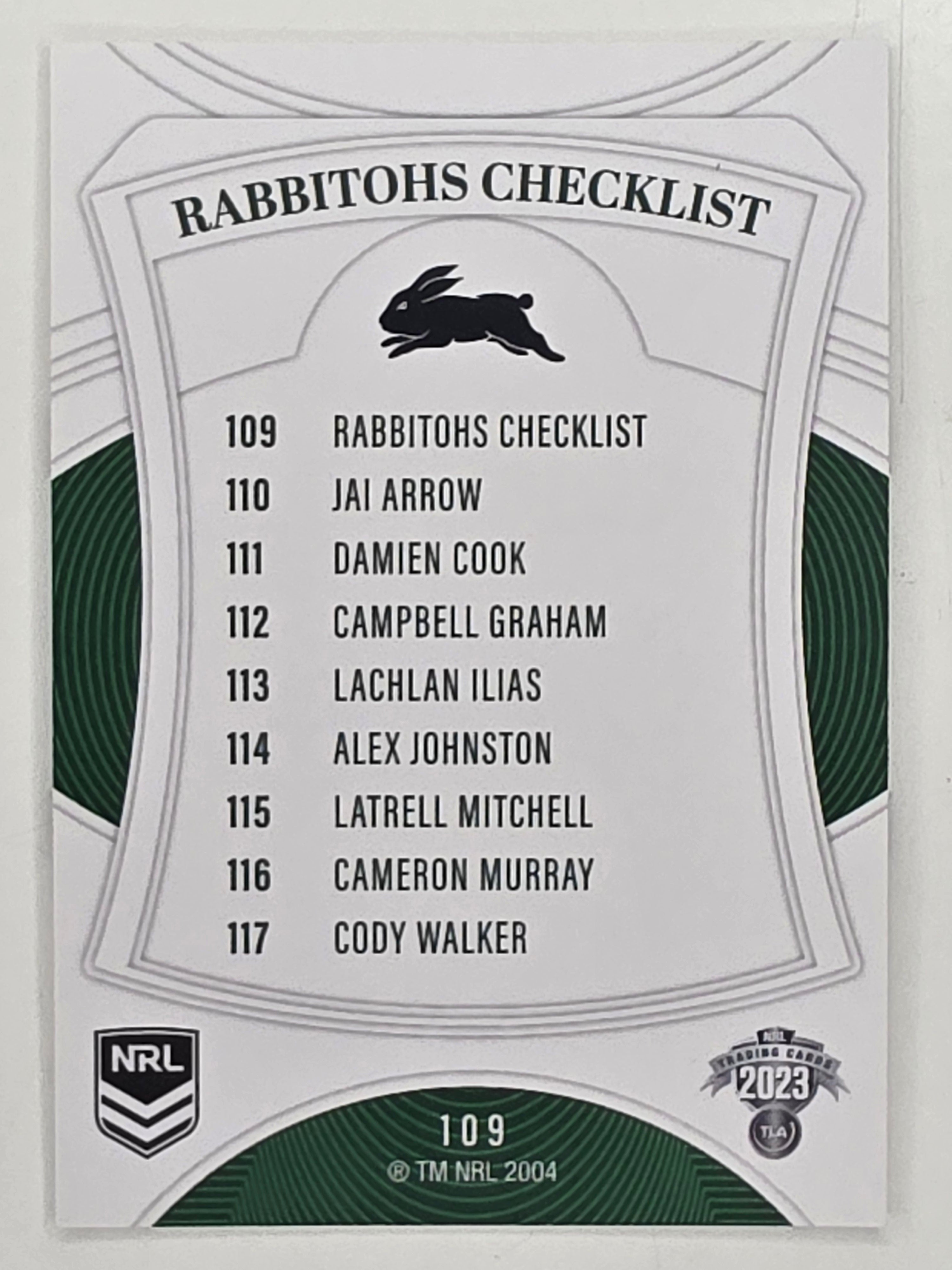 NRL 2023 Elite Base Card #109 Rabbitohs Checklist South Sydney Rabbitohs