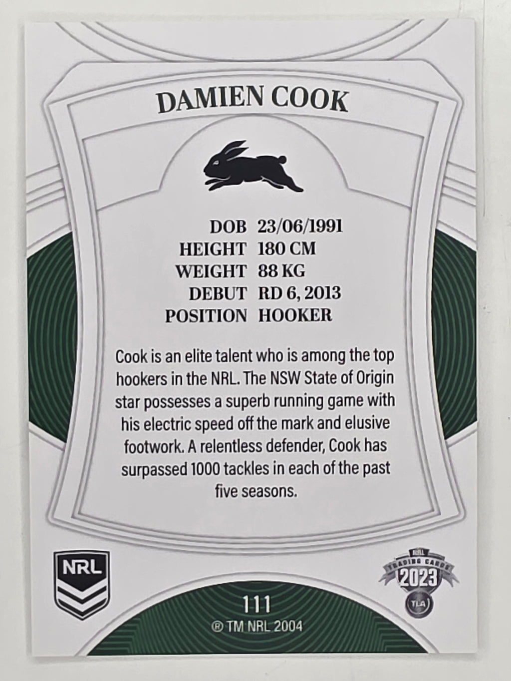 NRL 2023 Elite Base Card #111 Damien Cook South Sydney Rabbitohs