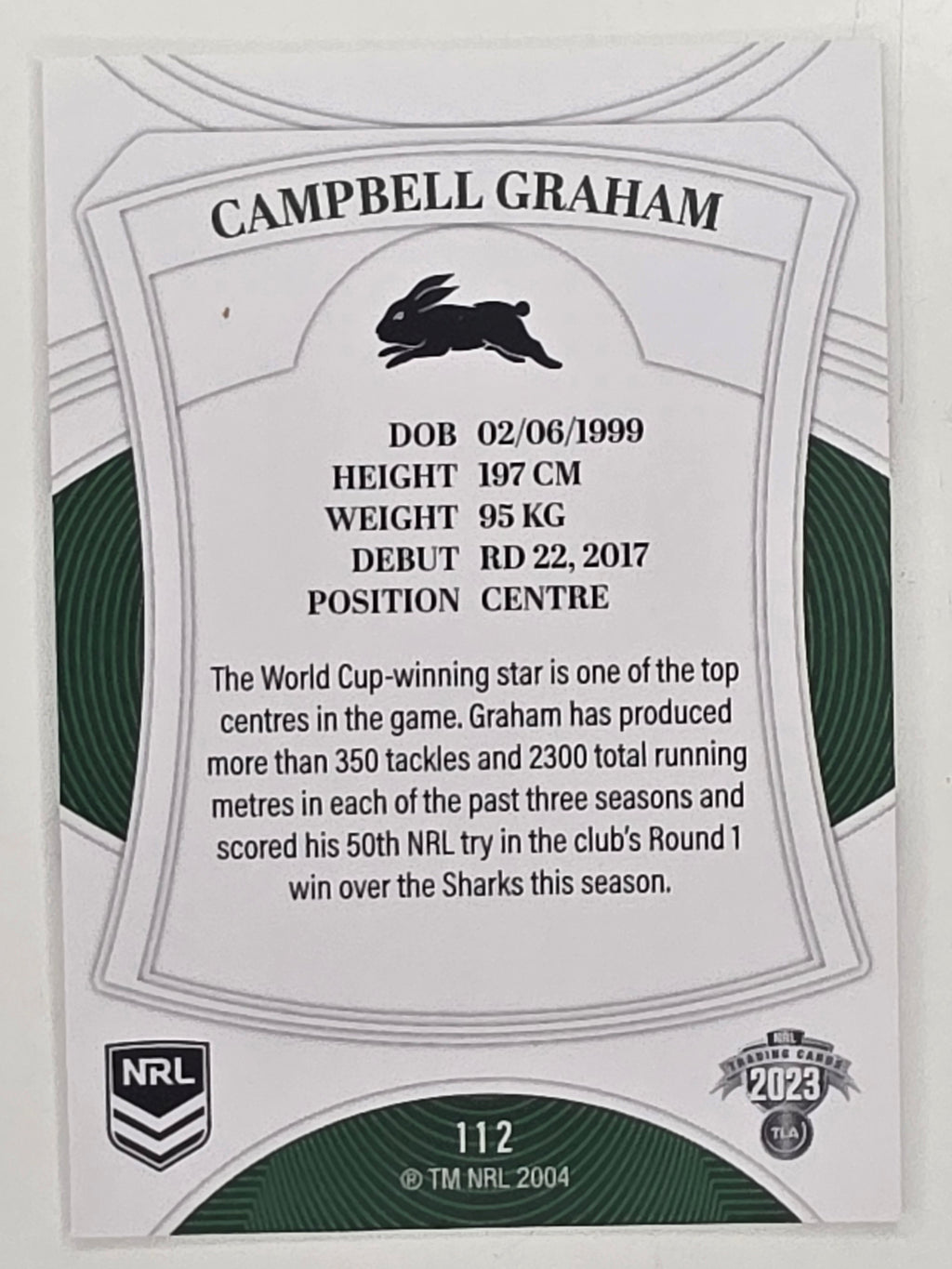 NRL 2023 Elite Base Card #112 Campbell Graham South Sydney Rabbitohs