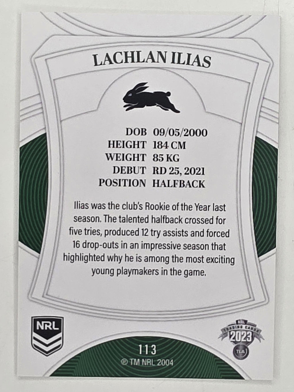NRL 2023 Elite Base Card #113 Lachlan Ilias South Sydney Rabbitohs