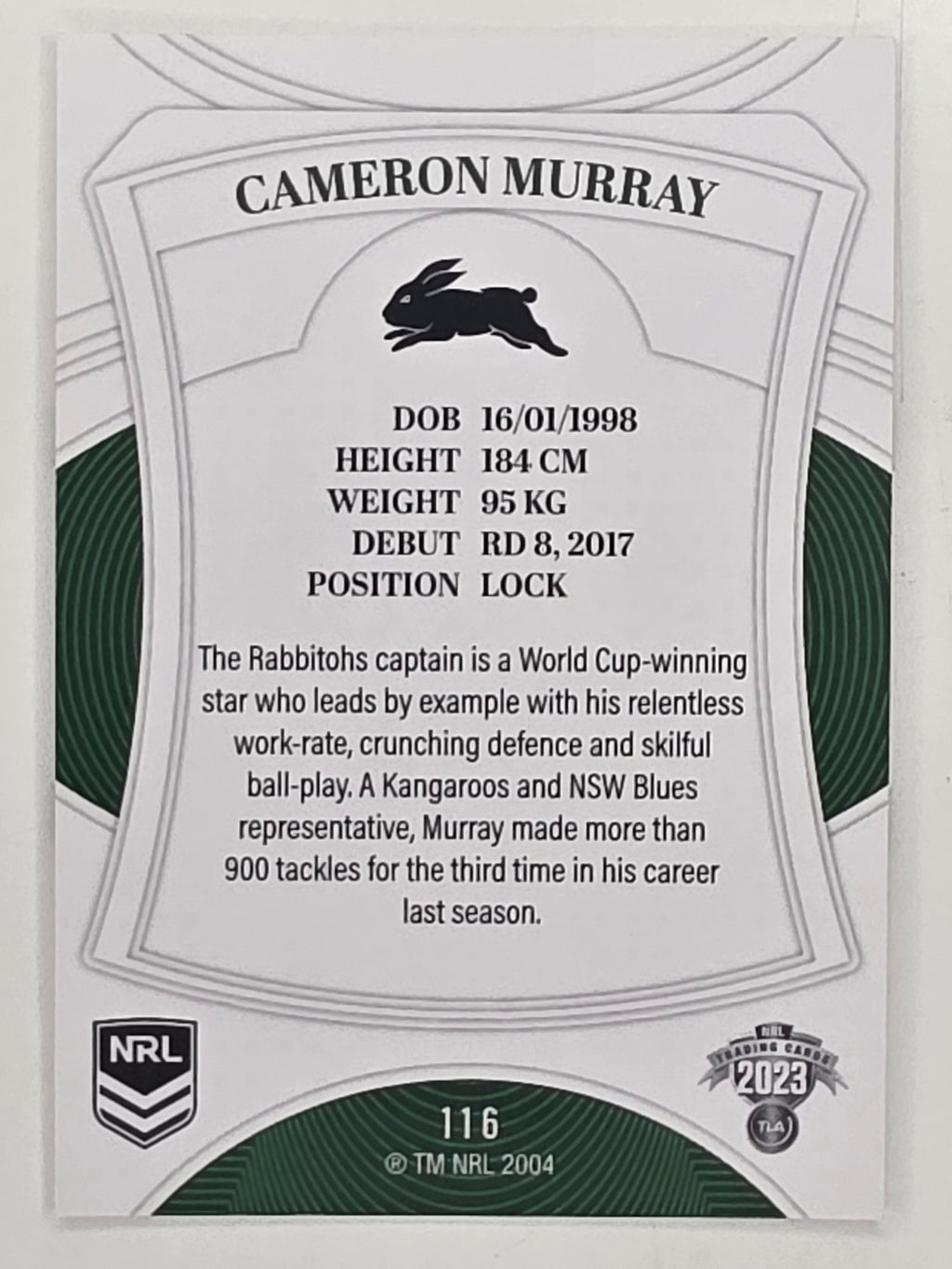 NRL 2023 Elite Base Card #116 Cameron Murray South Sydney Rabbitohs
