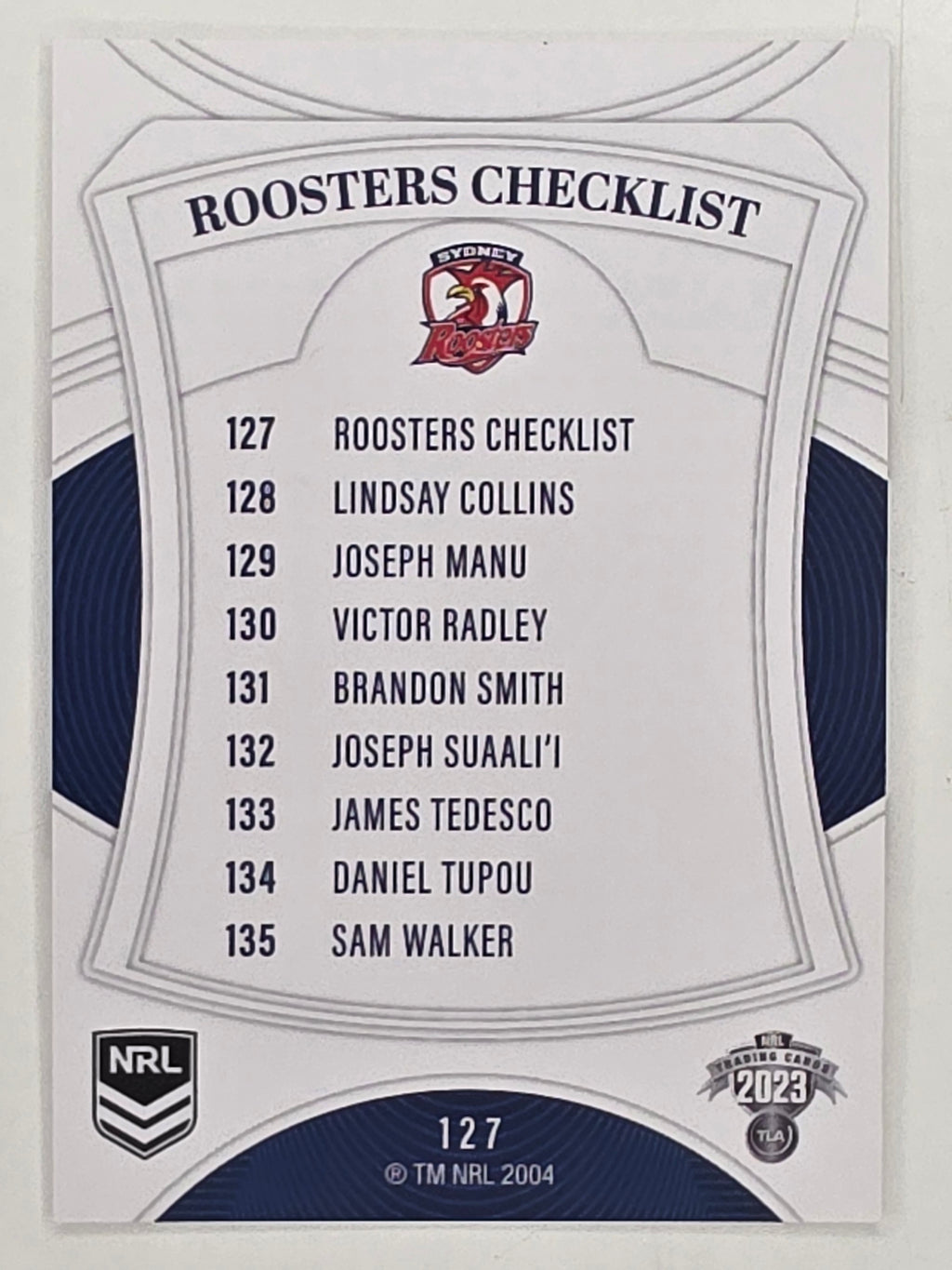 NRL 2023 Elite Base Card #127 Roosters Checklist Sydney Roosters