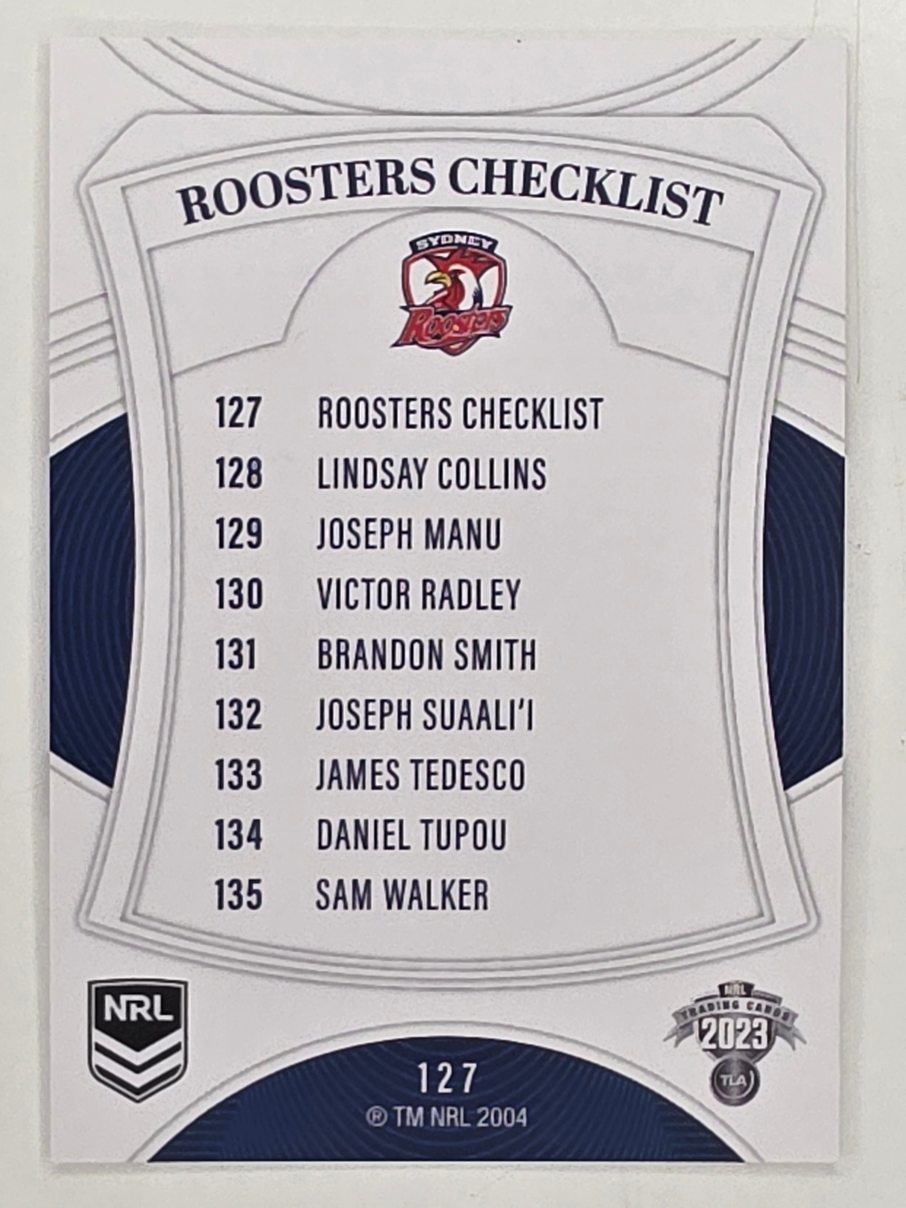 NRL 2023 Elite Base Card #127 Roosters Checklist Sydney Roosters