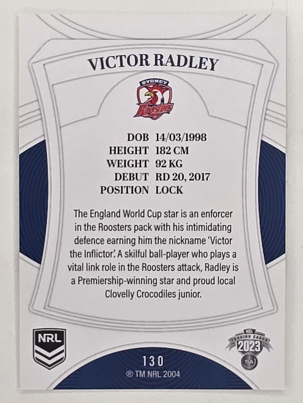 NRL 2023 Elite Base Card #130 Victor Radley Sydney Roosters