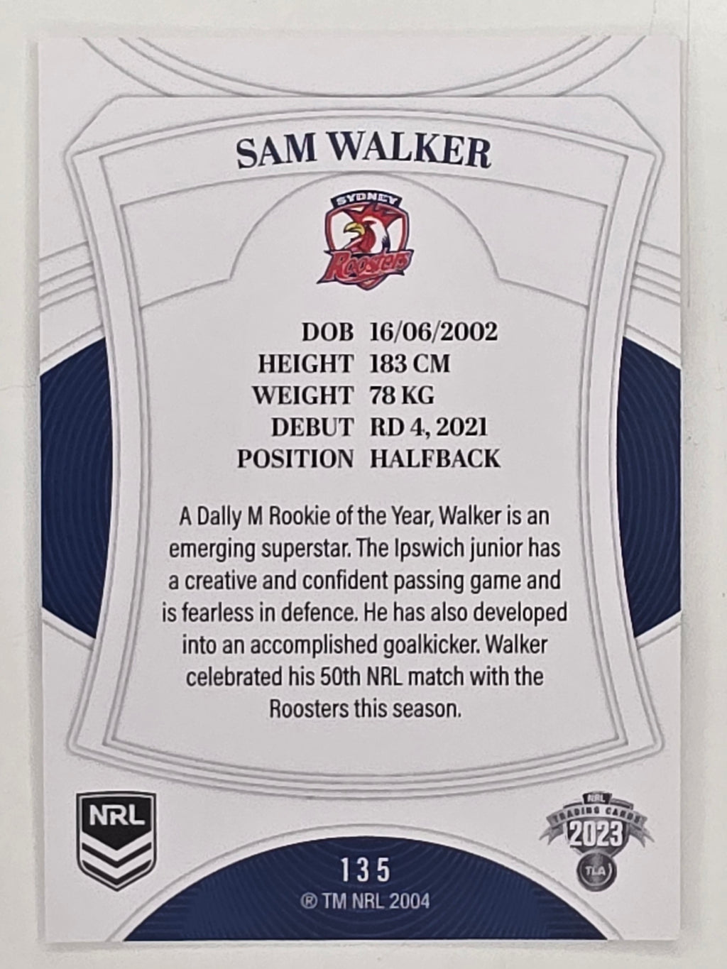 NRL 2023 Elite Base Card #135 Sam Walker Sydney Roosters