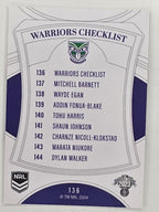 NRL 2023 Elite Base Card #136 Warriors Checklist New Zealand Warriors