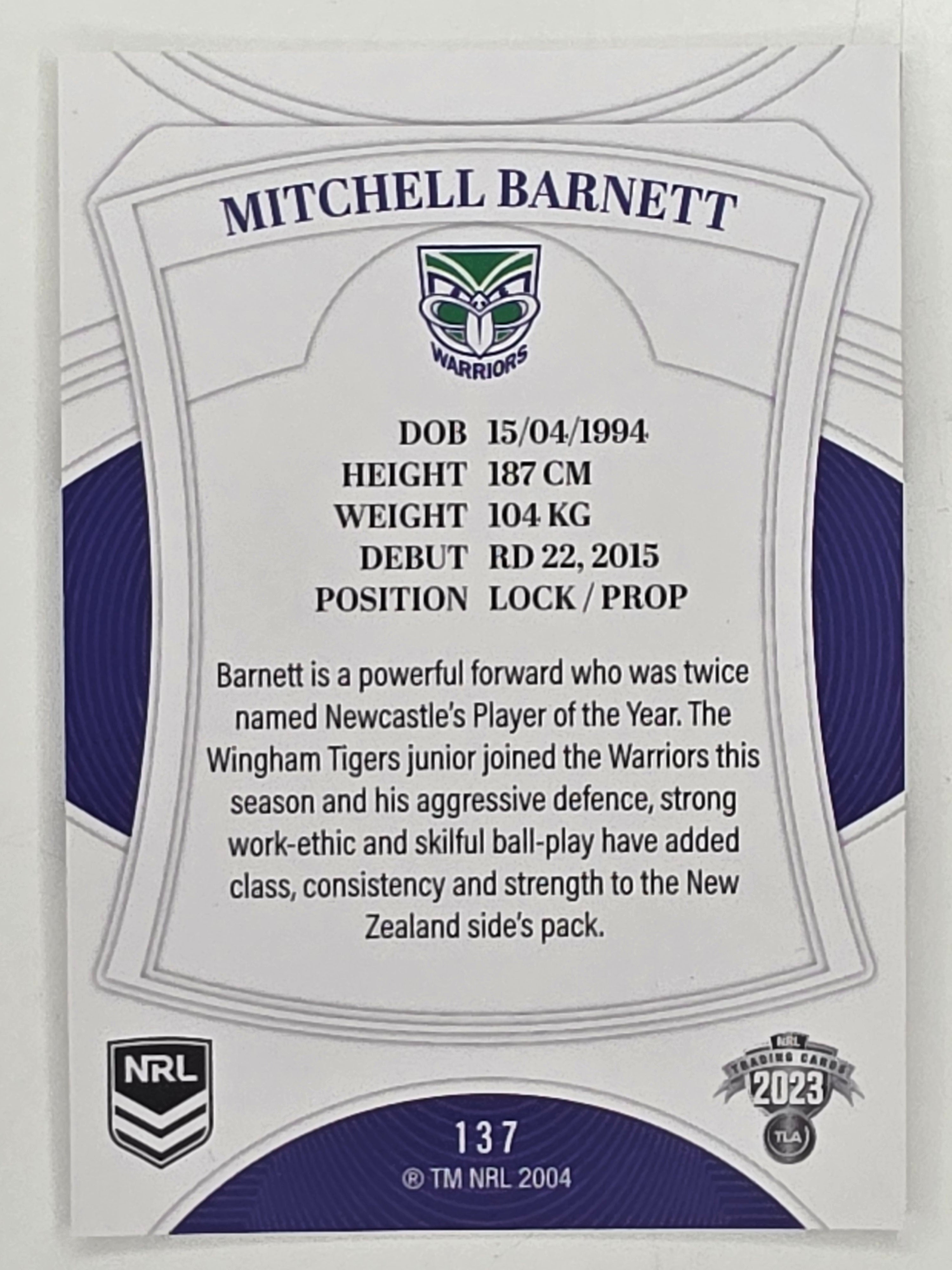 NRL 2023 Elite Base Card #137 Mitchell Barnett New Zealand Warriors