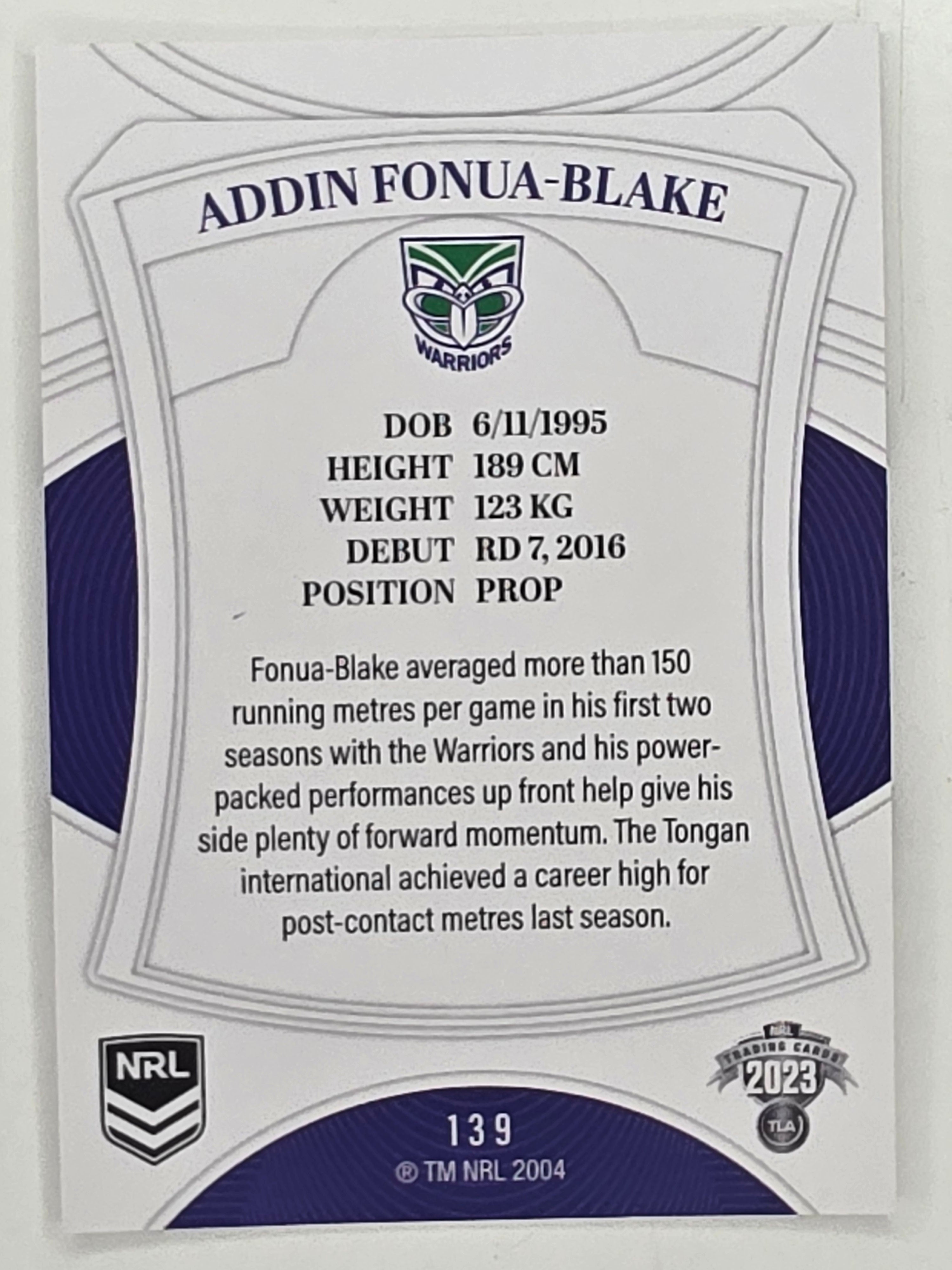 NRL 2023 Elite Base Card #139 Addin Fonua-Blake New Zealand Warriors