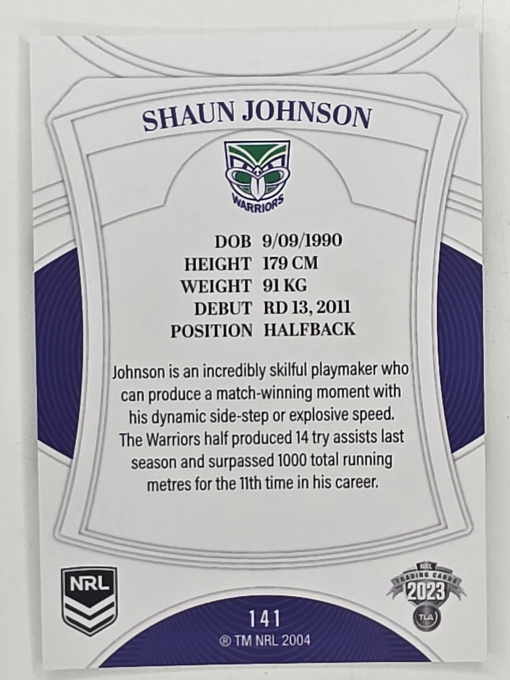 NRL 2023 Elite Base Card #141 Shaun Johnson New Zealand Warriors