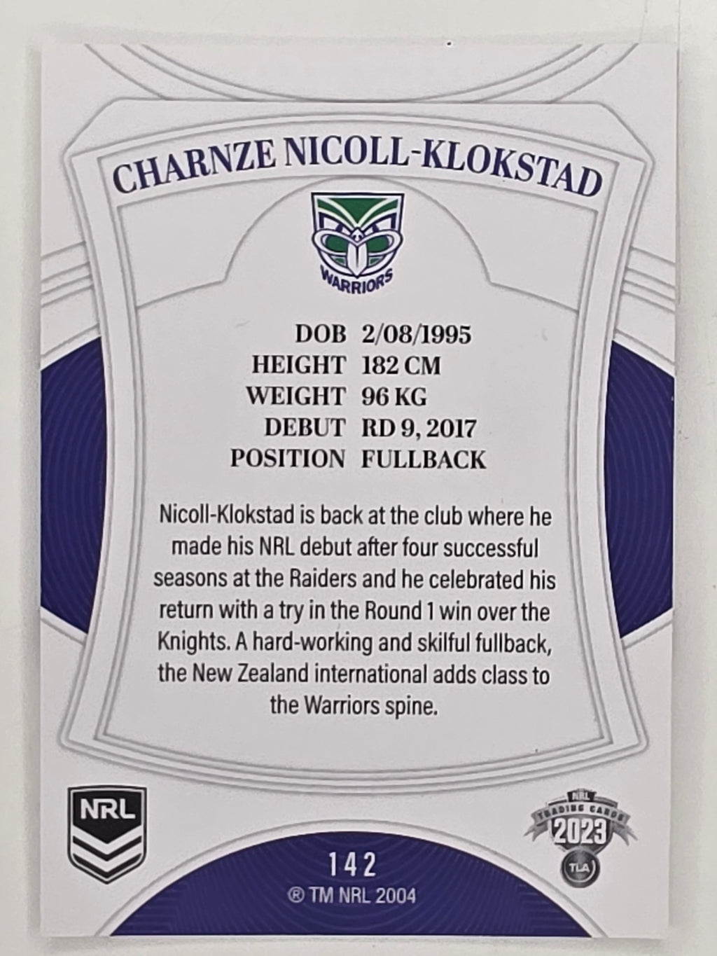 NRL 2023 Elite Base Card #142 Charnze Nicoll-Klokstad New Zealand Warriors