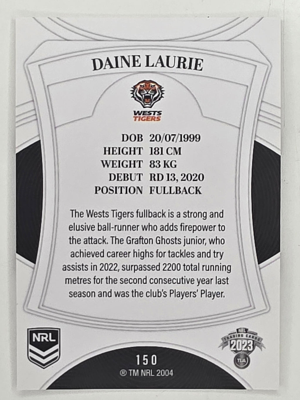 NRL 2023 Elite Base Card #150 Daine Laurie Wests Tigers