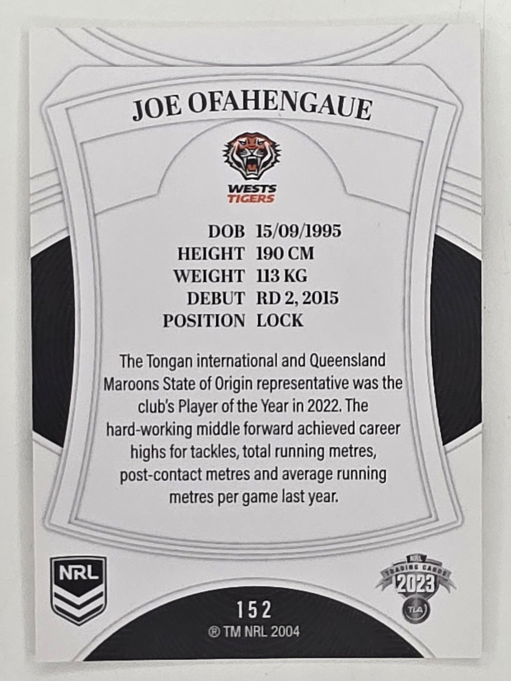 NRL 2023 Elite Base Card #152 Joe Ofahengaue Wests Tigers