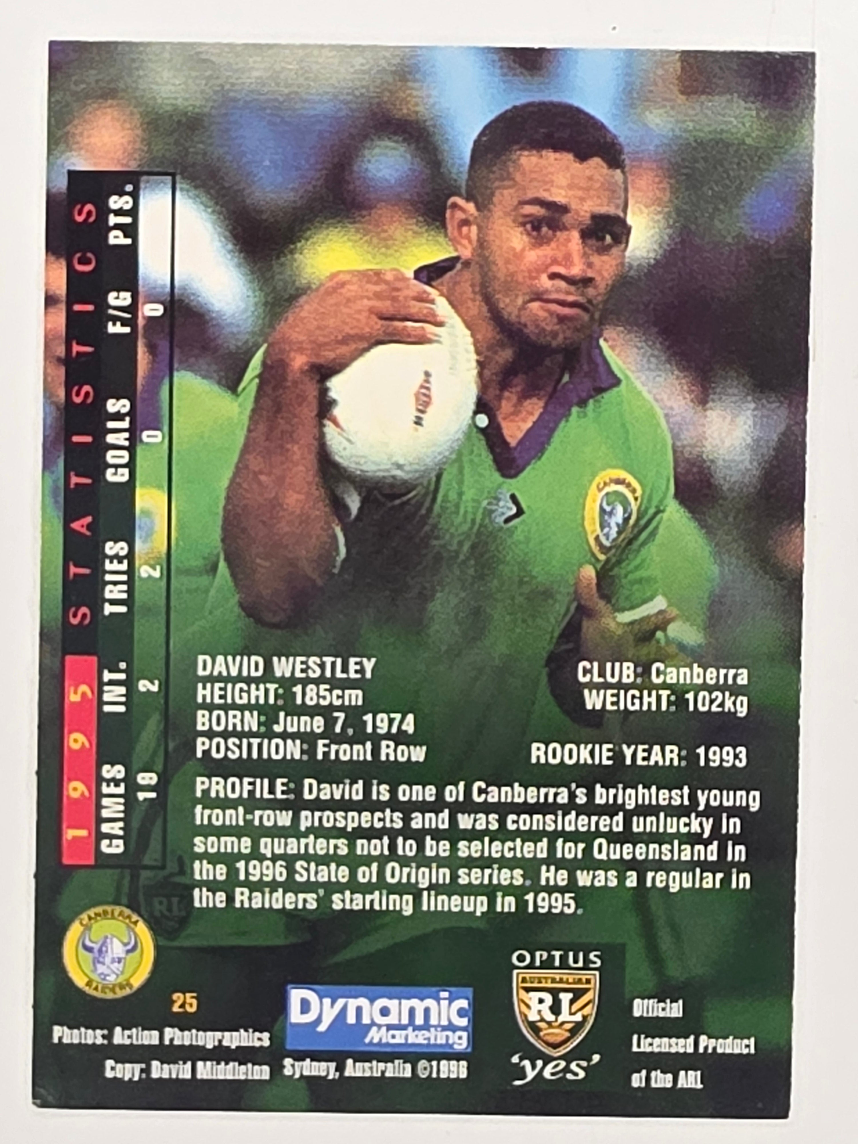 NRL 1996 Dynamic Series 2 Base Card #025 David Westley Canberra Raiders