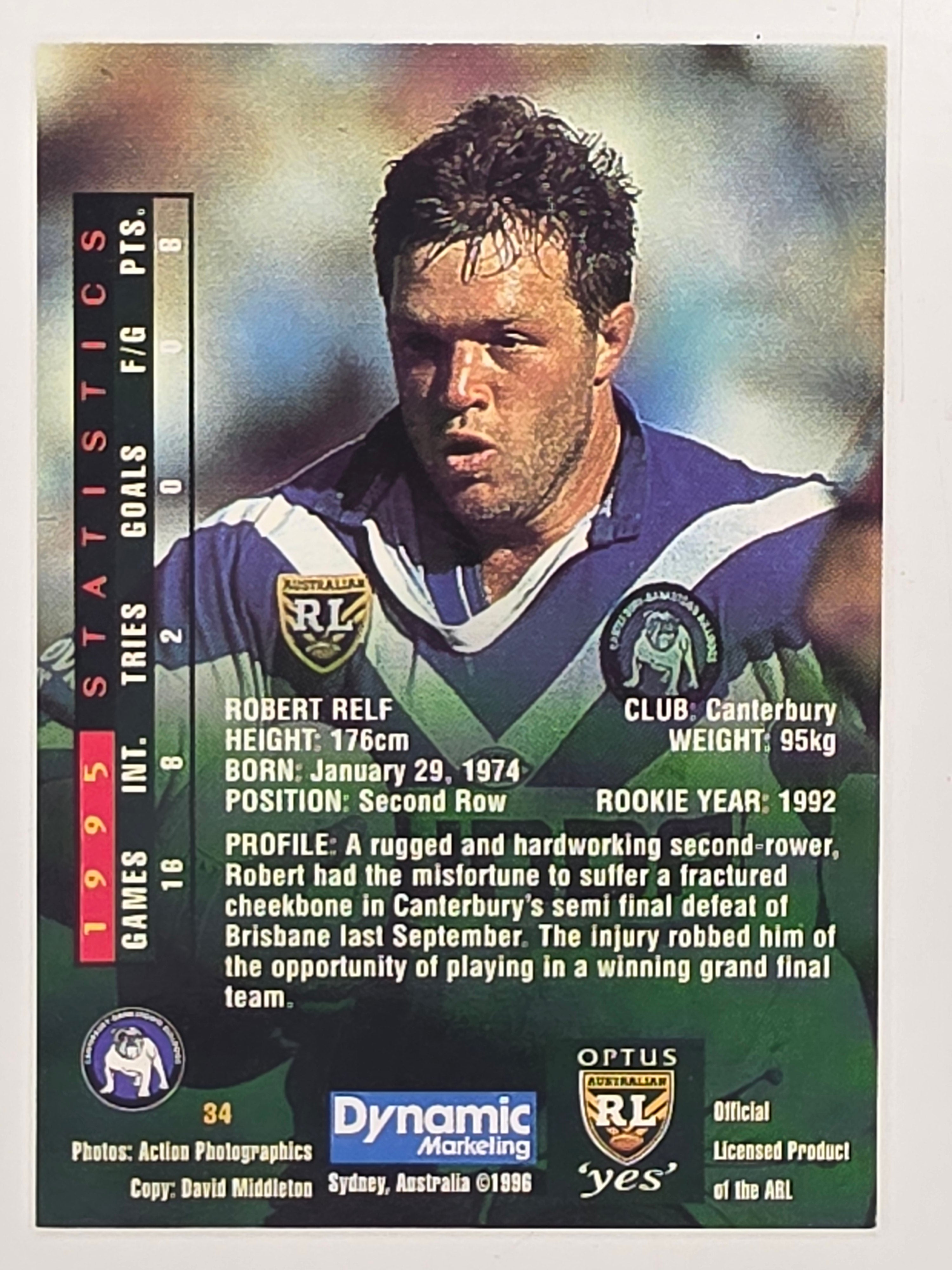 NRL 1996 Dynamic Series 2 Base Card #034 Robert Relf Canterbury Bankstown Bulldogs