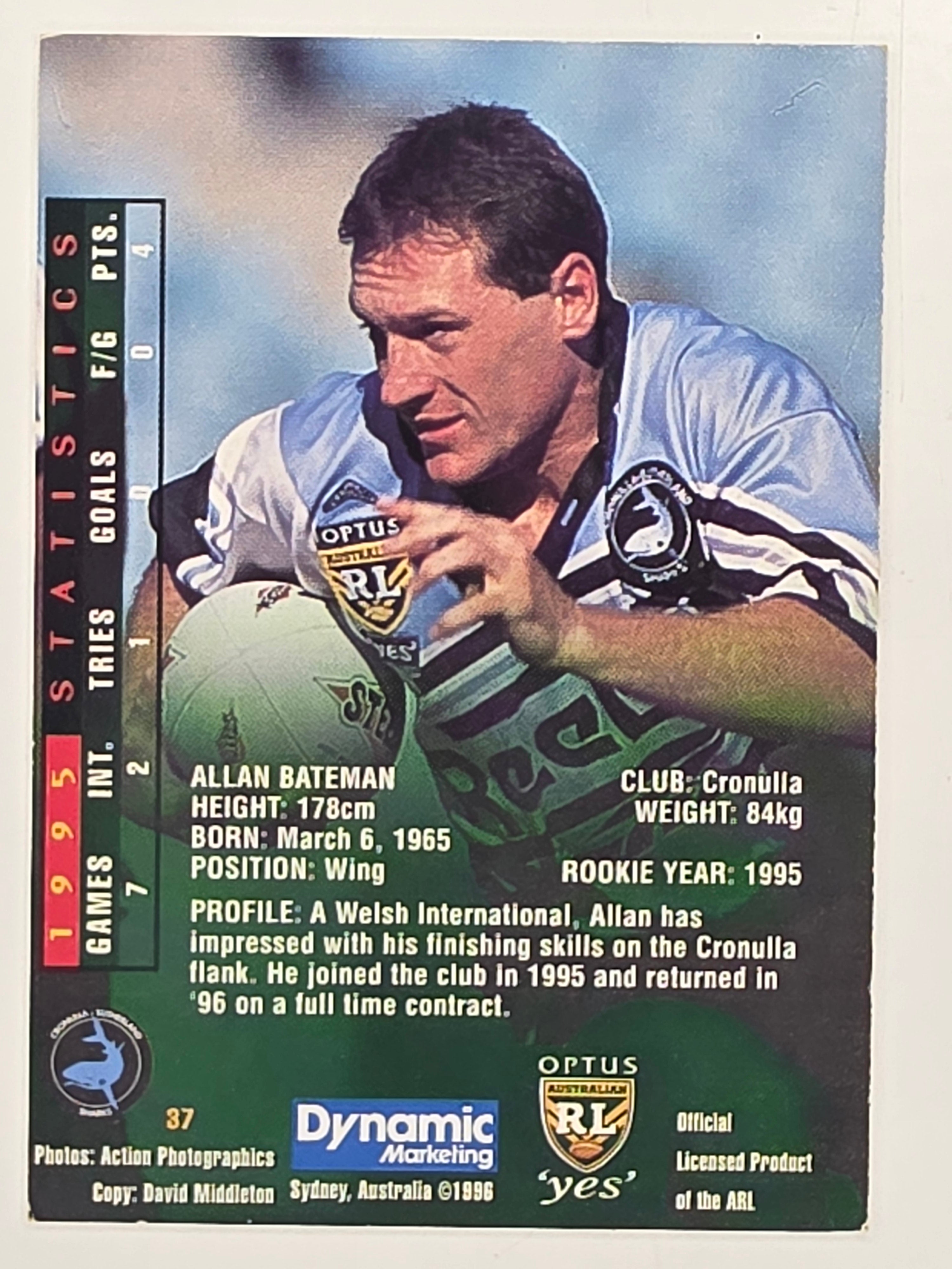 NRL 1996 Dynamic Series 2 Base Card #037 Allan Bateman Cronulla Sutherland Sharks
