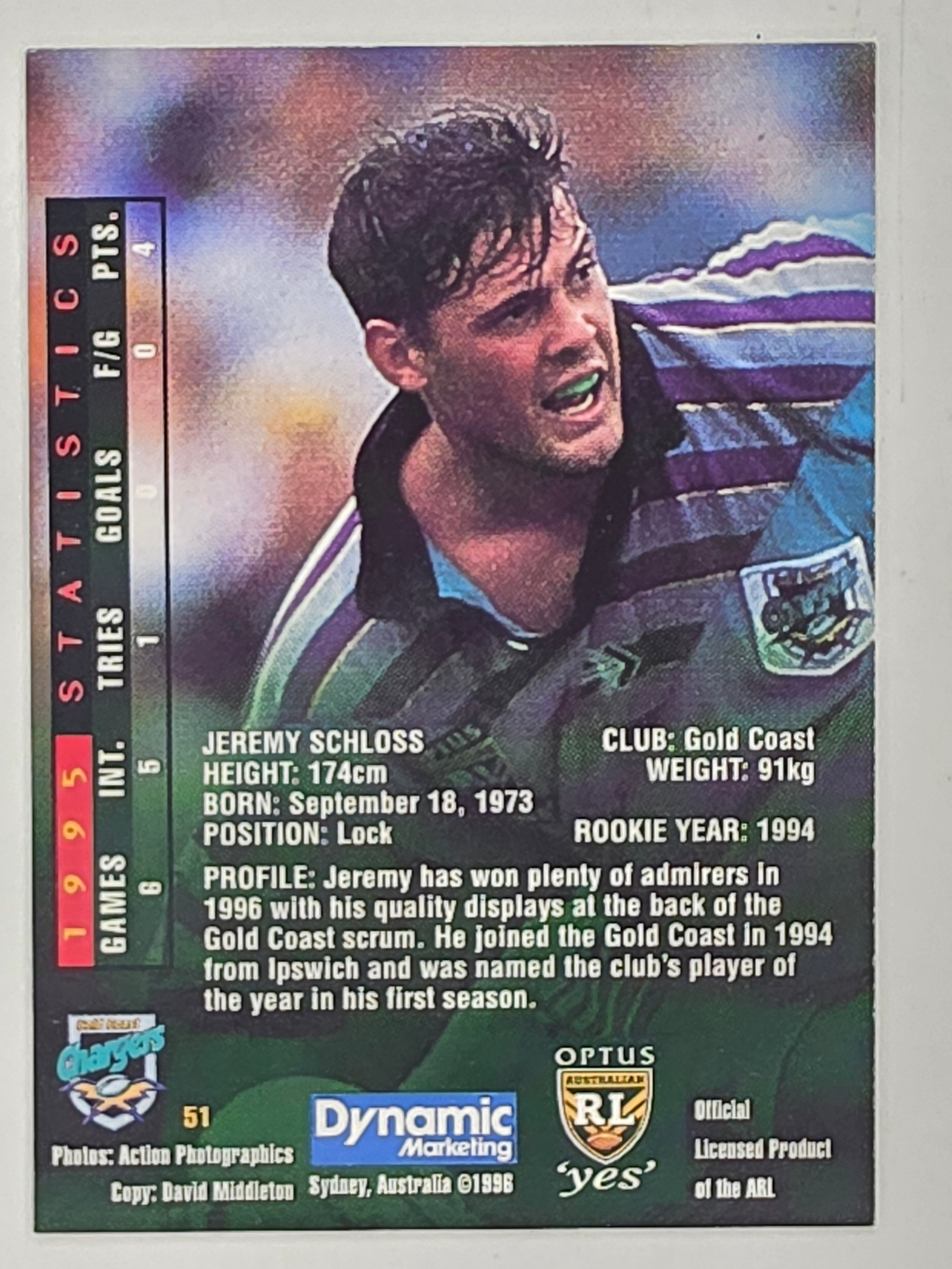 NRL 1996 Dynamic Series 2 Base Card #051 Jeremy Schloss Gold Coast Chargers