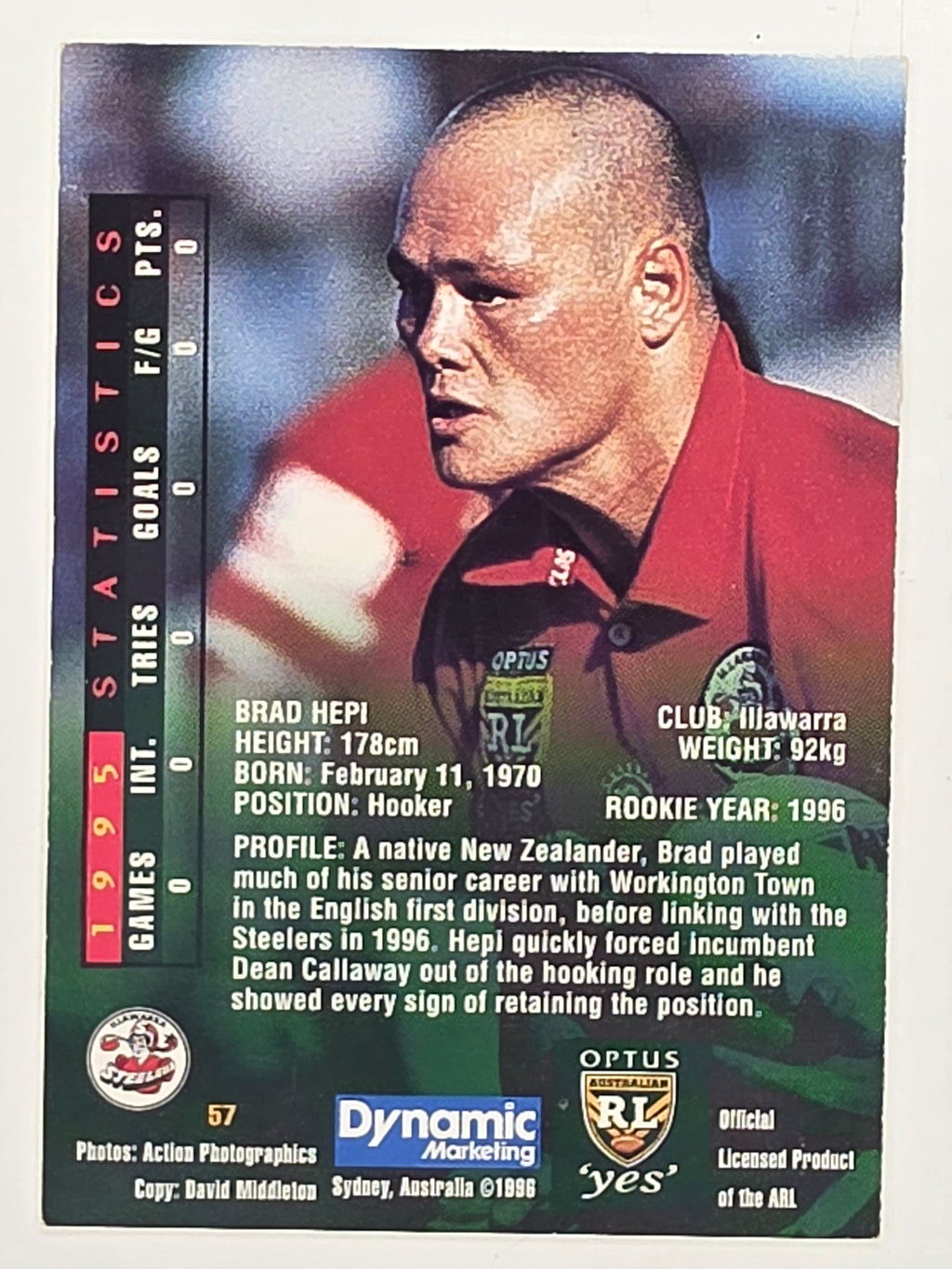 NRL 1996 Dynamic Series 2 Base Card #057 Brad Hepi Illawarra Steelers