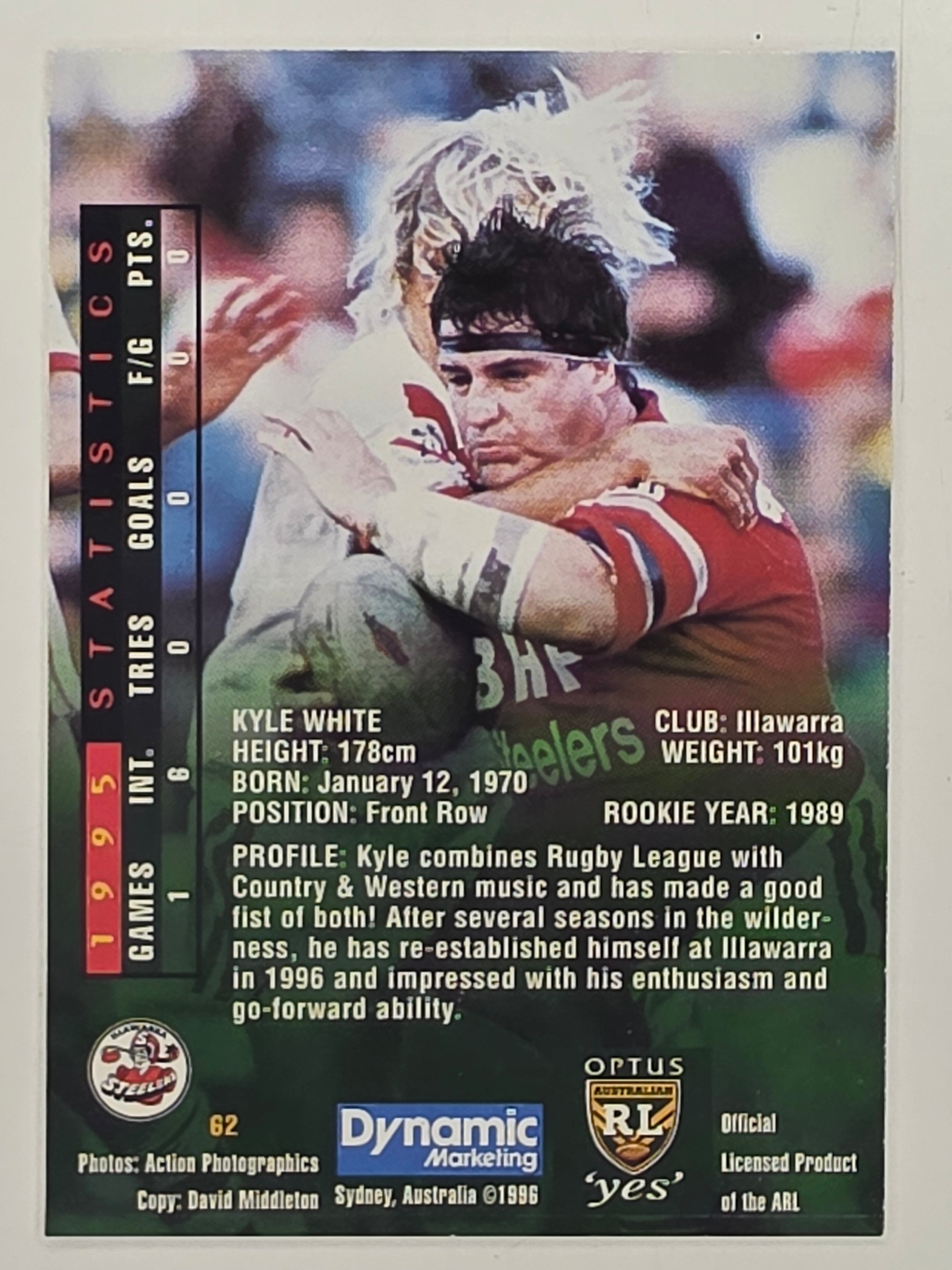 NRL 1996 Dynamic Series 2 Base Card #062 Kyle White Illawarra Steelers
