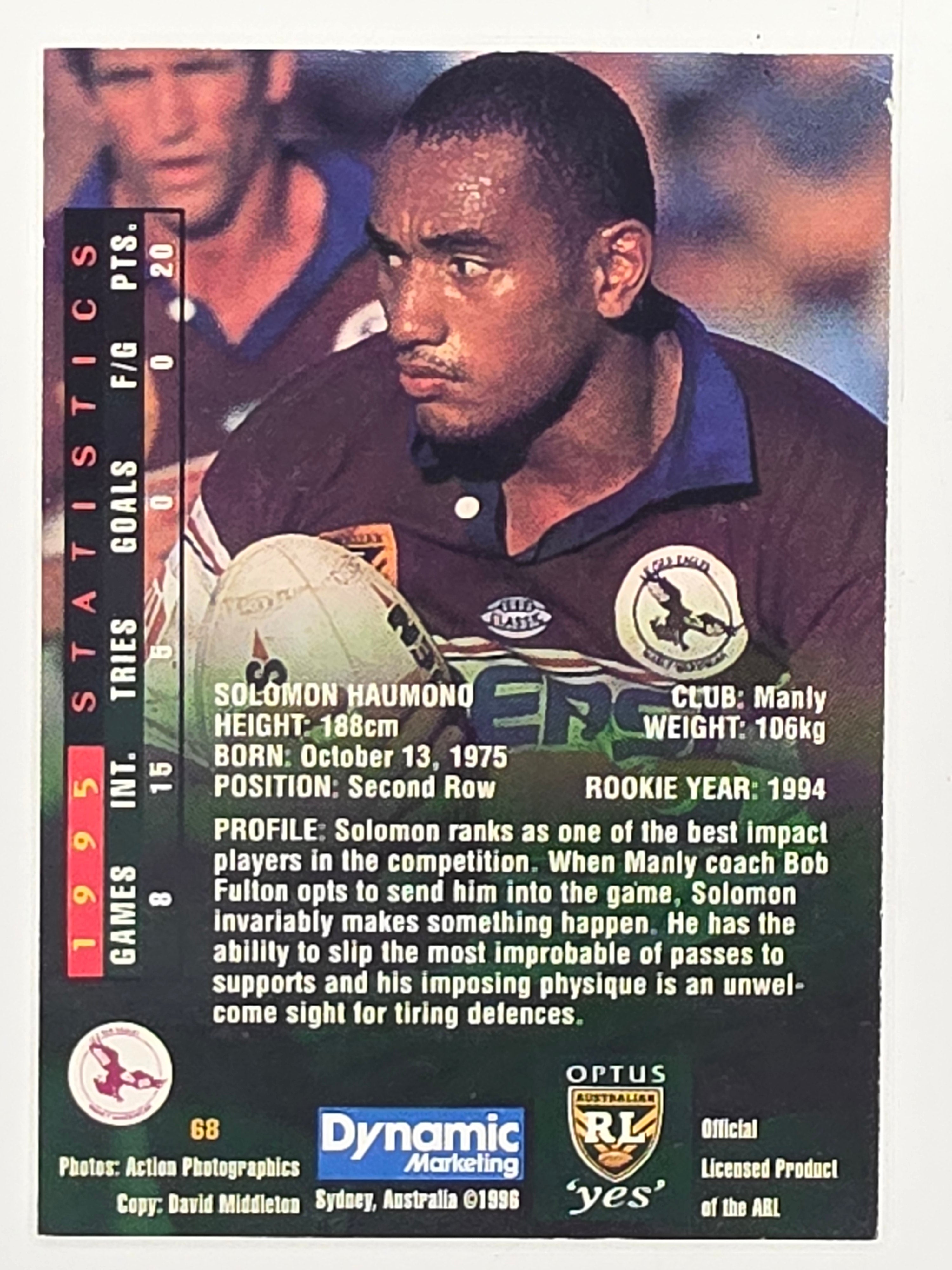 NRL 1996 Dynamic Series 2 Base Card #068 Solomon Haumono Manly Warringah Sea Eagles