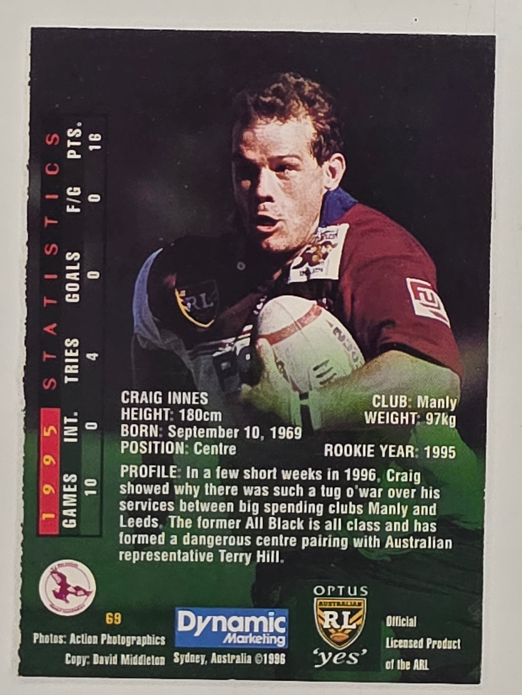 NRL 1996 Dynamic Series 2 Base Card #069 Craig Innes Manly Warringah Sea Eagles