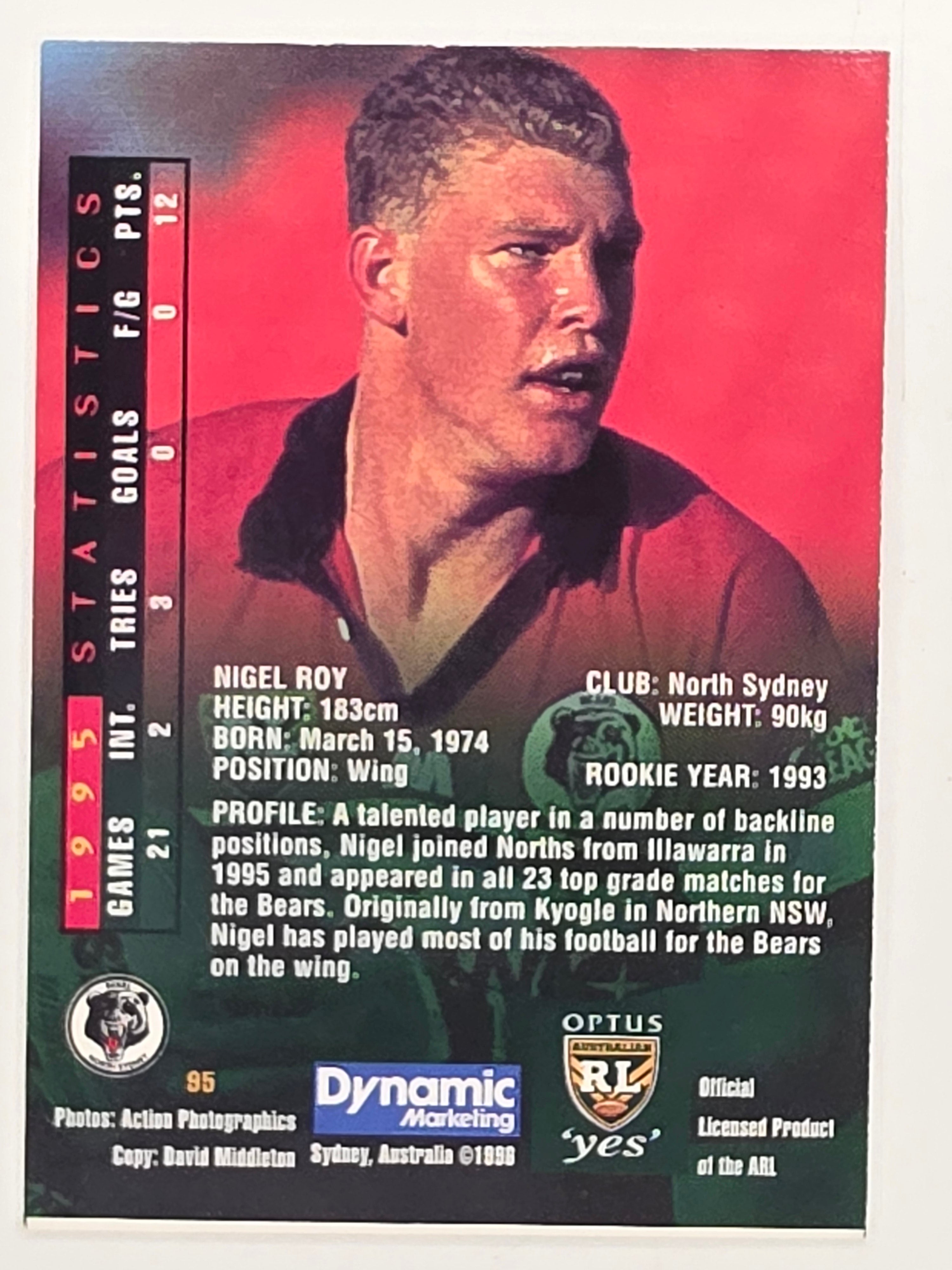 NRL 1996 Dynamic Series 2 Base Card #095 Nigel Roy North Sydney Bears