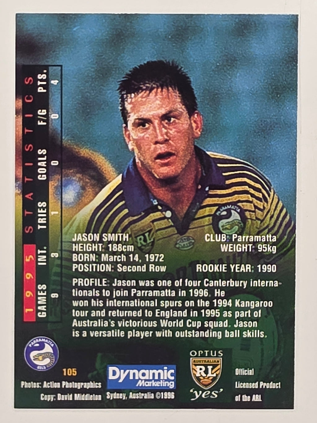 NRL 1996 Dynamic Series 2 Base Card #105 Jason Smith Parramatta Eels