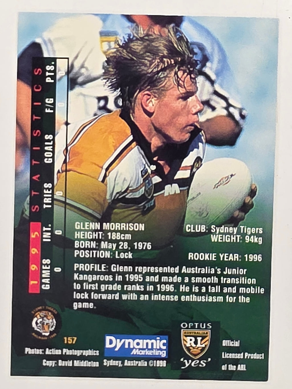 NRL 1996 Dynamic Series 2 Base Card #157 Glenn Morrison Sydney Tigers