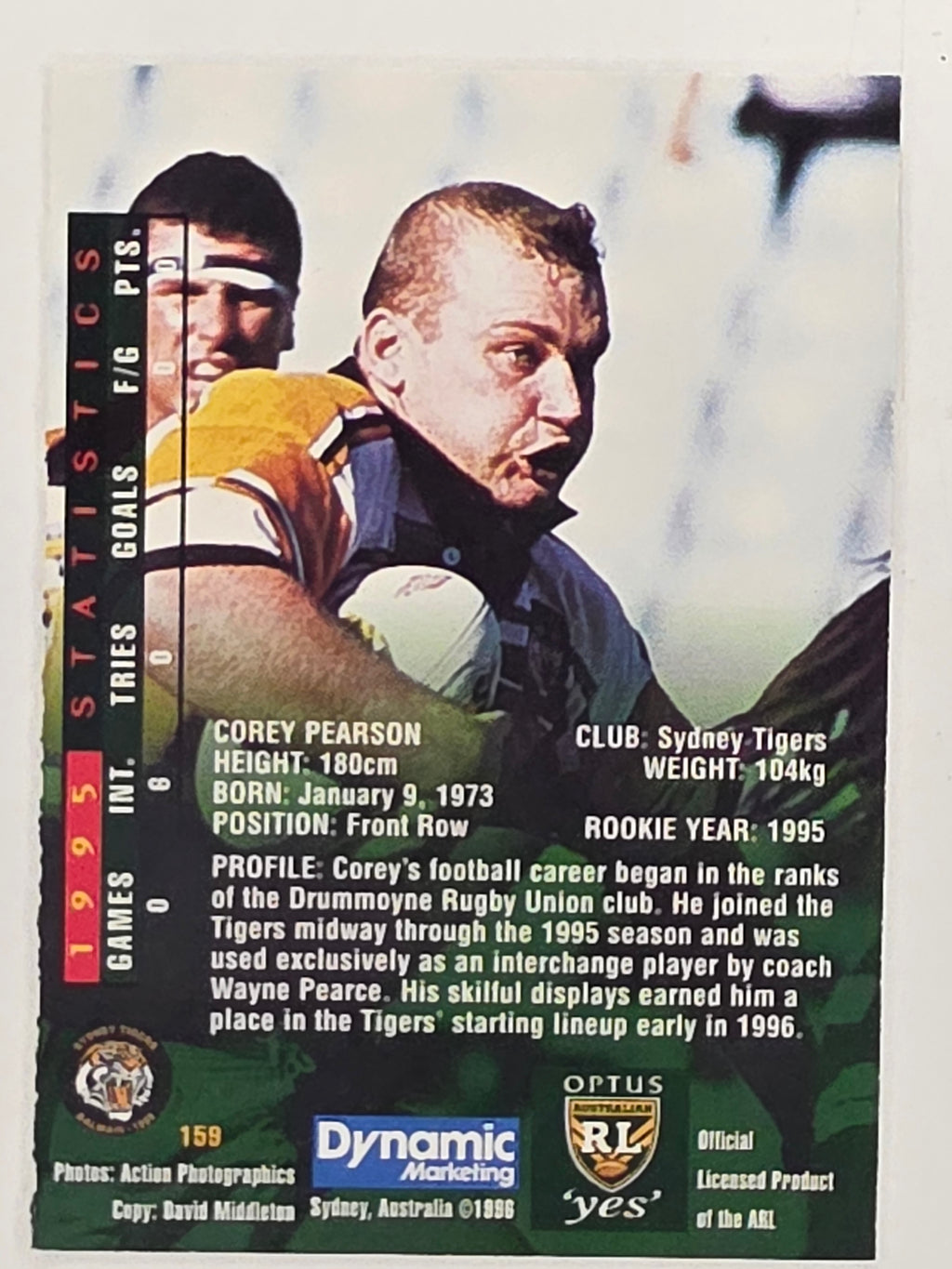 NRL 1996 Dynamic Series 2 Base Card #159 Corey Pearson Sydney Tigers