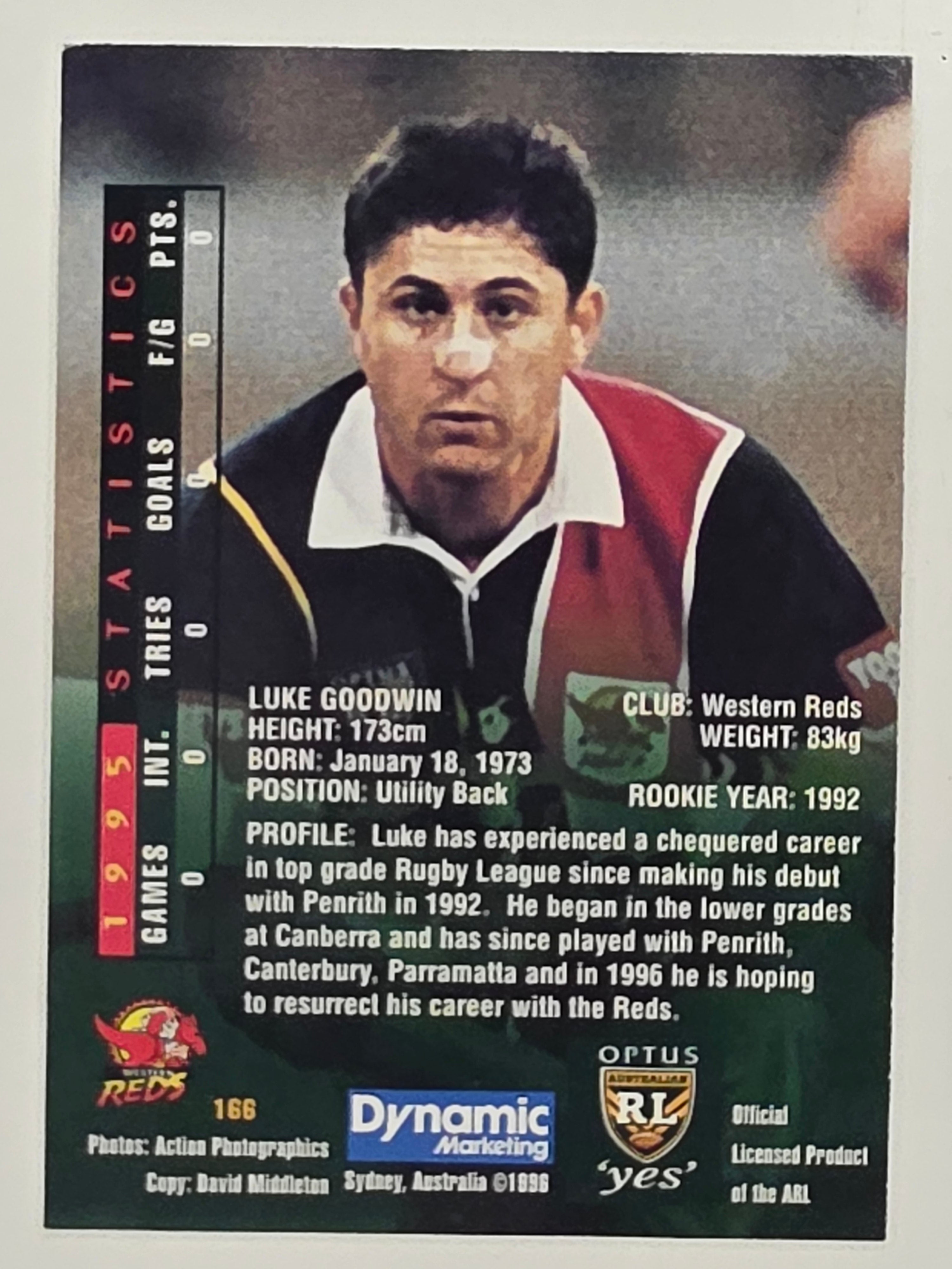 NRL 1996 Dynamic Series 2 Base Card #166 Luke Goodwin Western Reds
