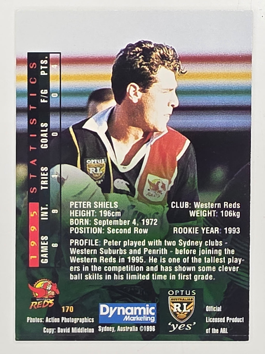 NRL 1996 Dynamic Series 2 Base Card #170 Peter Shiels Western Reds