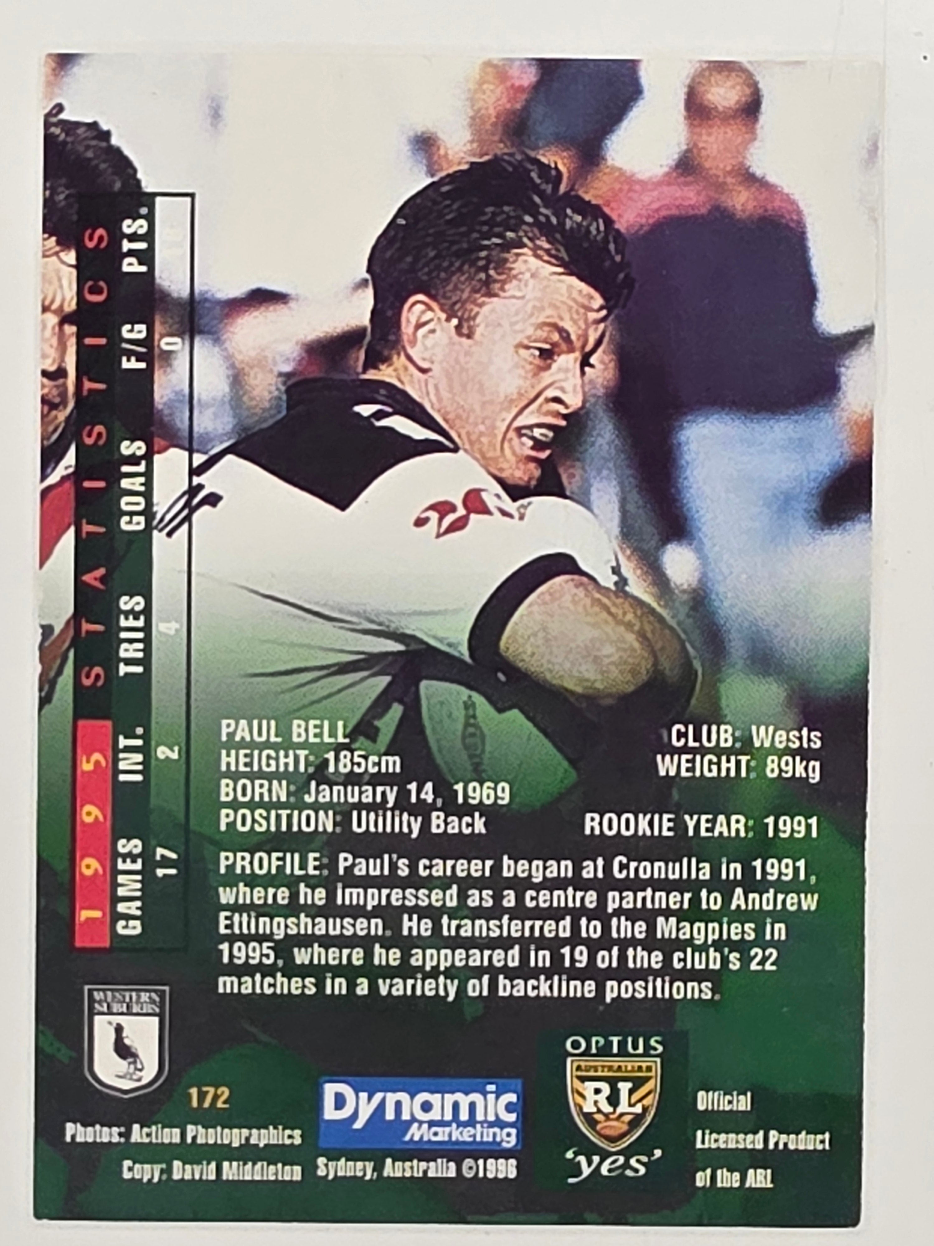 NRL 1996 Dynamic Series 2 Base Card #172 Paul Bell Western Suburbs Magpies