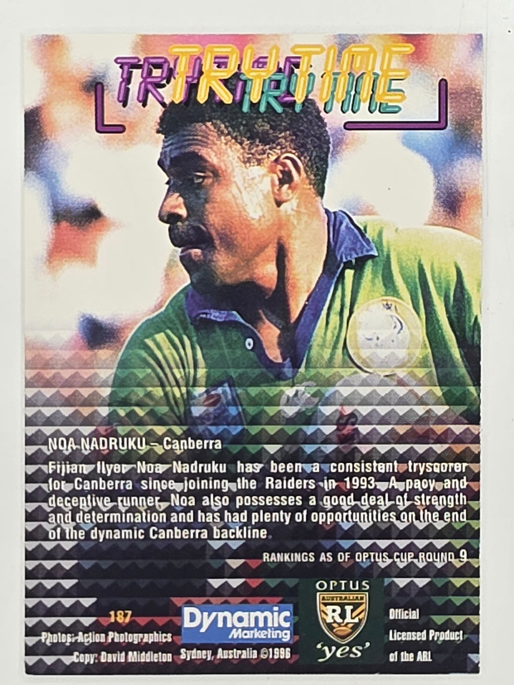 NRL 1996 Dynamic Series 2 Base Card #187 Noa Nadruku Canberra Raiders
