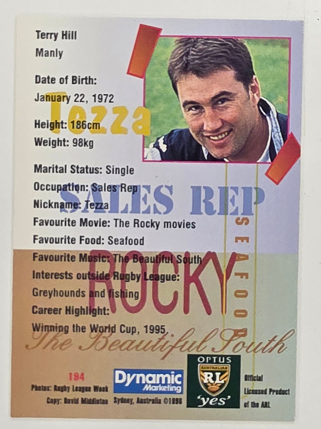 NRL 1996 Dynamic Series 2 Base Card #194 Terry Hill Manly Warringah Sea Eagles
