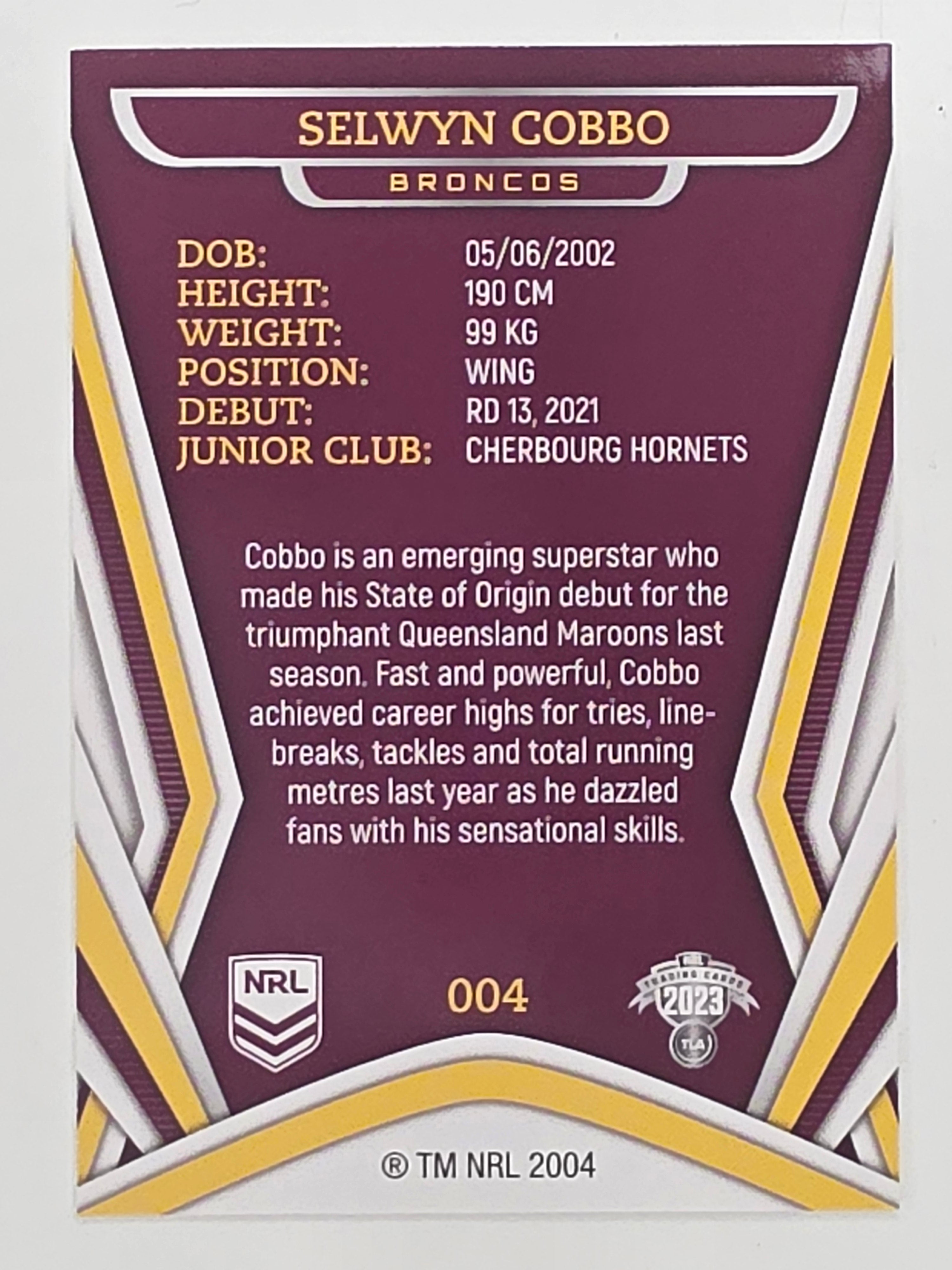NRL 2023 Traders Titanium Base Card #004 Selwyn Cobbo Brisbane Broncos