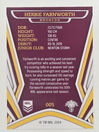 NRL 2023 Traders Titanium Base Card #005 Herbie Farnworth Brisbane Broncos