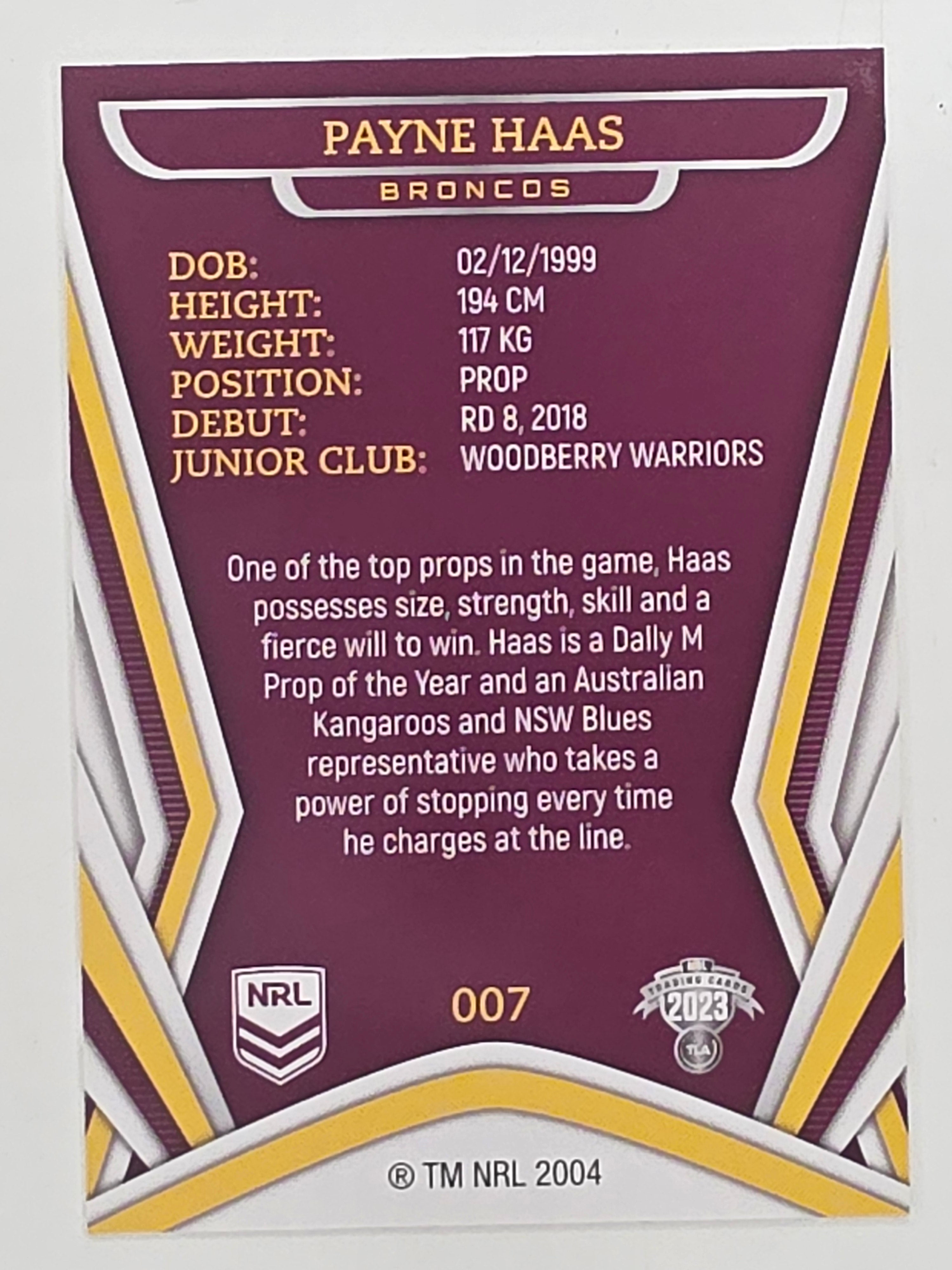 NRL 2023 Traders Titanium Base Card #007 Payne Haas Brisbane Broncos