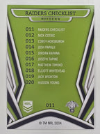 NRL 2023 Traders Titanium Base Card #011 Raiders Checklist Canberra Raiders