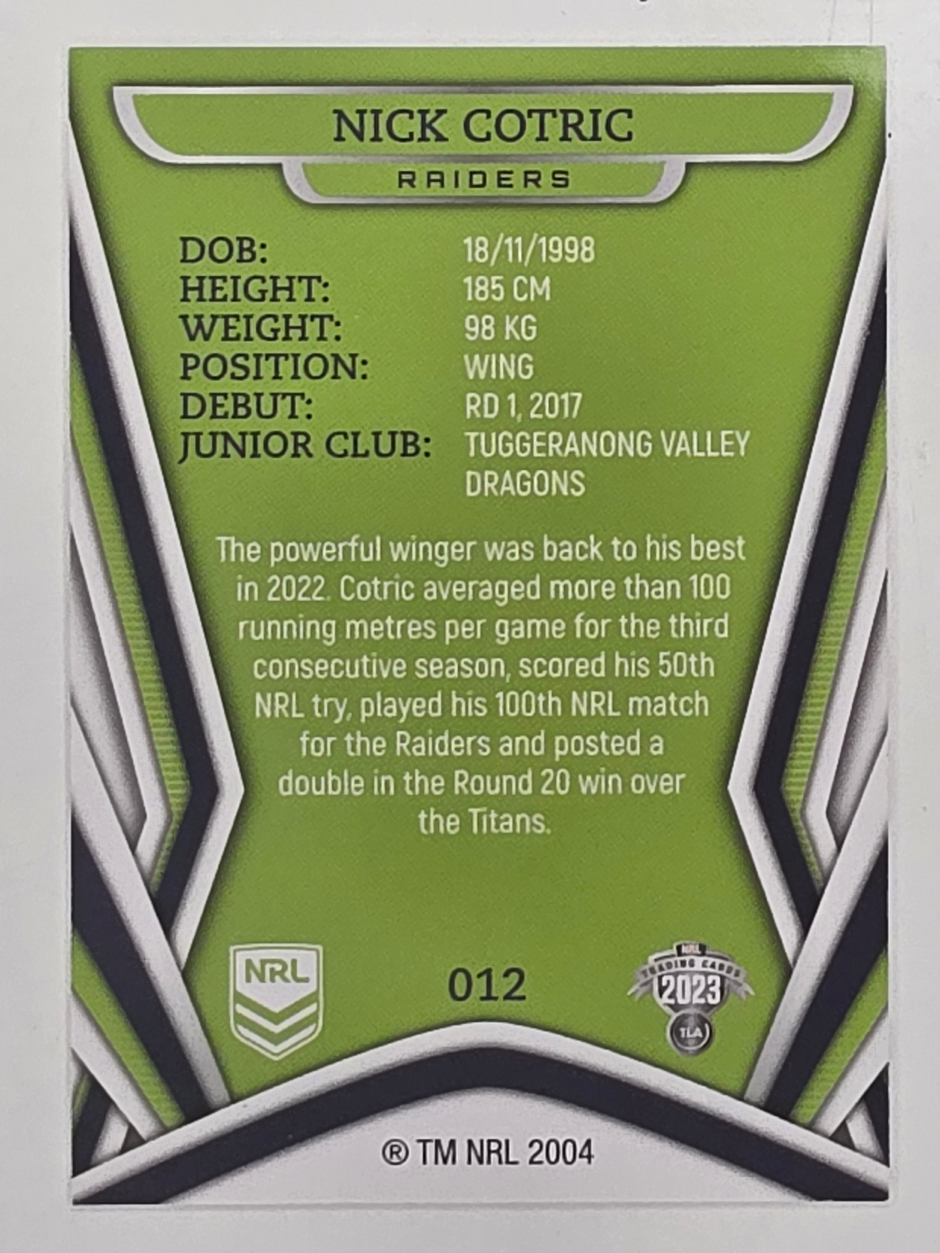 NRL 2023 Traders Titanium Base Card #012 Nick Cotric Canberra Raiders