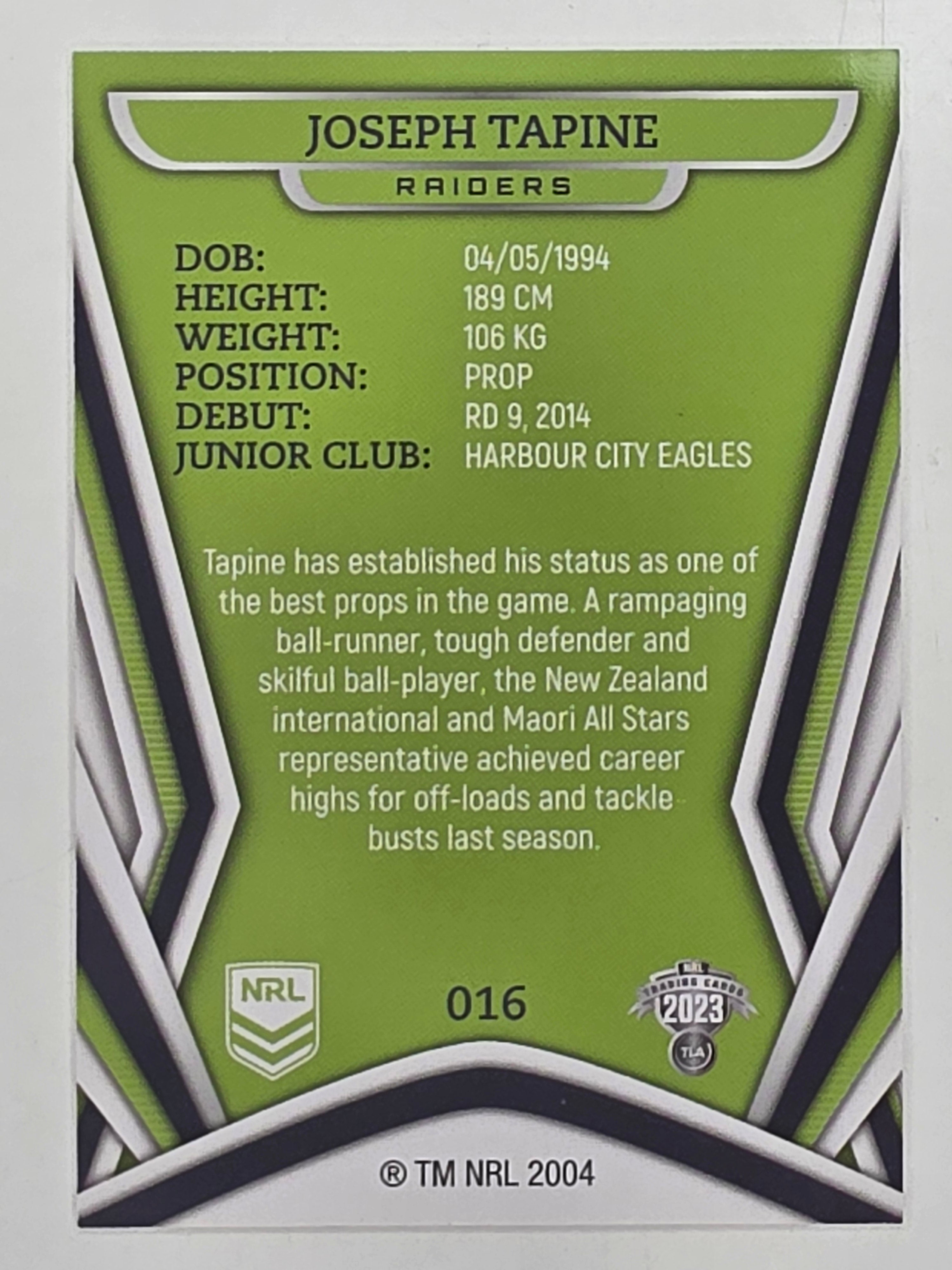 NRL 2023 Traders Titanium Base Card #016 Joseph Tapine Canberra Raiders