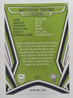 NRL 2023 Traders Titanium Base Card #017 Matthew Timoko Canberra Raiders