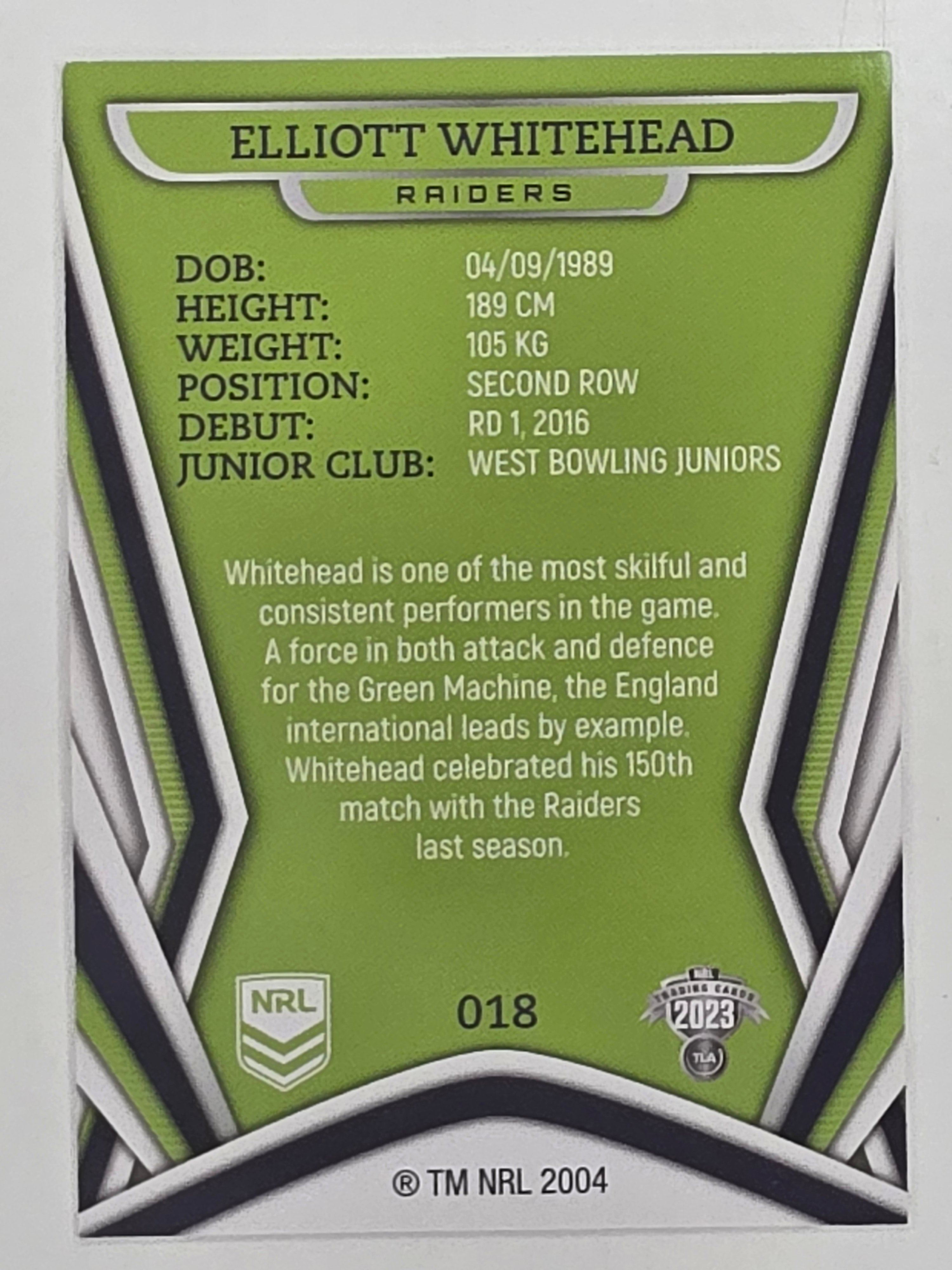 NRL 2023 Traders Titanium Base Card #018 Elliott Whitehead Canberra Raiders