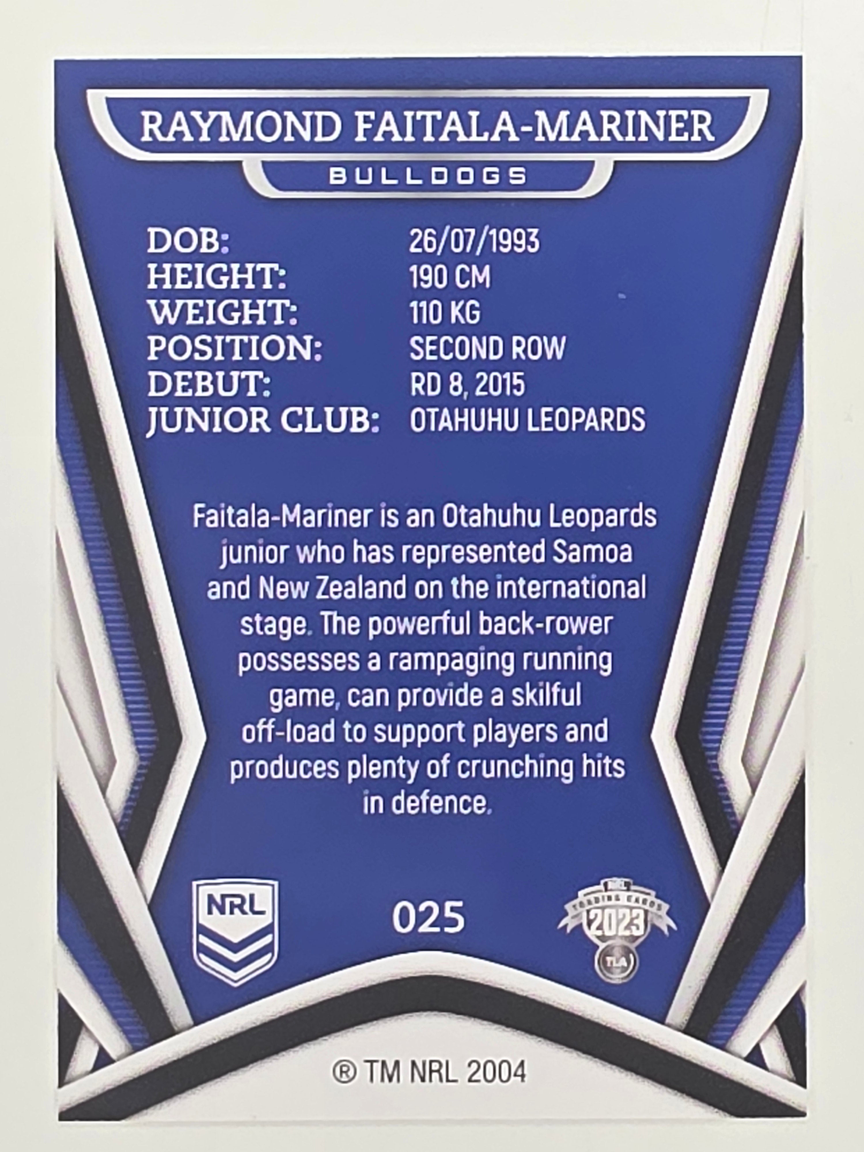 NRL 2023 Traders Titanium Base Card #025 Raymond Faitala-Mariner Canterbury Bankstown Bulldogs