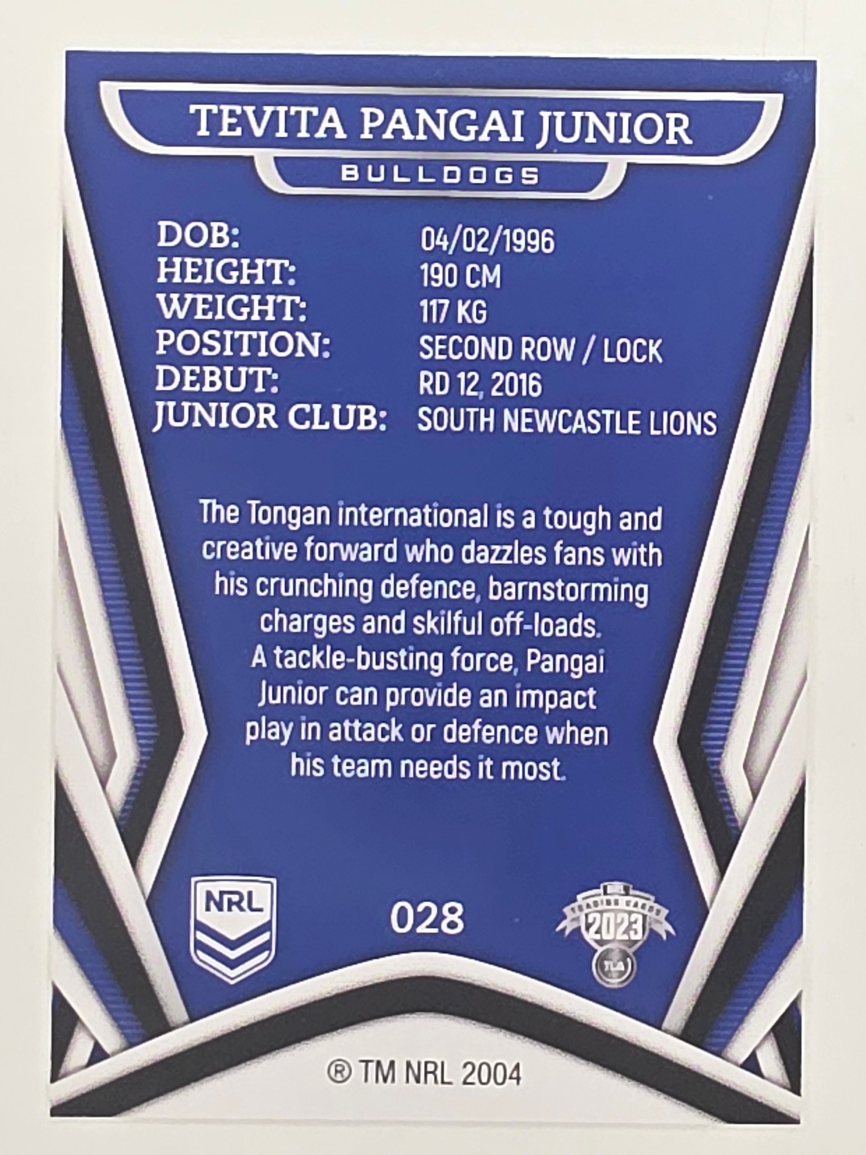 NRL 2023 Traders Titanium Base Card #028 Tevita Pangai Junior Canterbury Bankstown Bulldogs